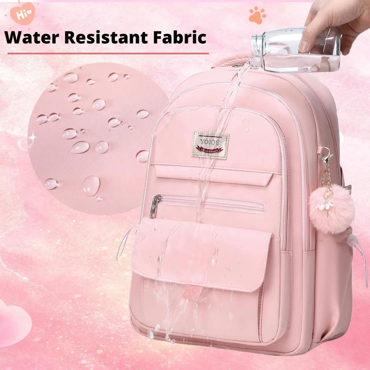 Alt view image 4 of 5 - YOJOY Laptop Backpack 15.6 Inch College Backpacks for Women, School Backpack for Girls,Students Aesthetic Anti Theft Travel Daypack Large Bookbags Middle High School Back Pack(Pink)