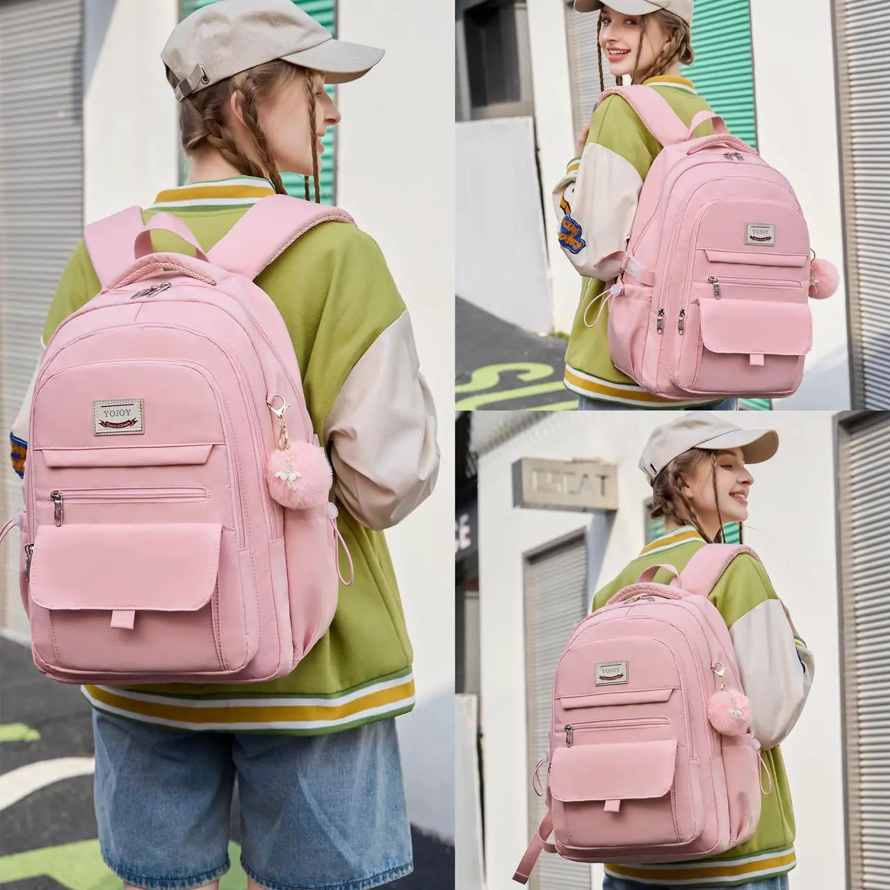 Alt view image 2 of 5 - YOJOY Laptop Backpack 15.6 Inch College Backpacks for Women, School Backpack for Girls,Students Aesthetic Anti Theft Travel Daypack Large Bookbags Middle High School Back Pack(Pink)