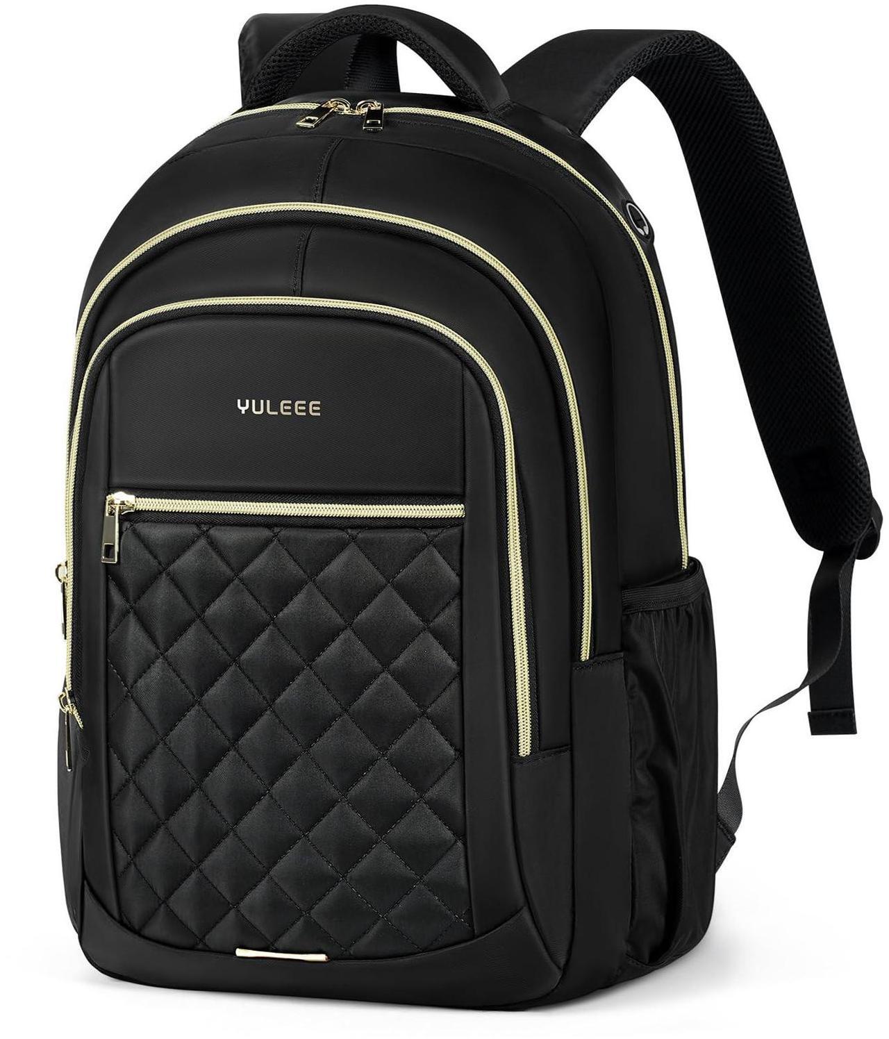 Main image of YULEEE Laptop Backpack for Women - 15.6 Inch Carry On Travel Backpacks with USB Charging Hole Water Resistant Computer Bag Back Pack Casual Daypack for College Work Nurse Teacher Black