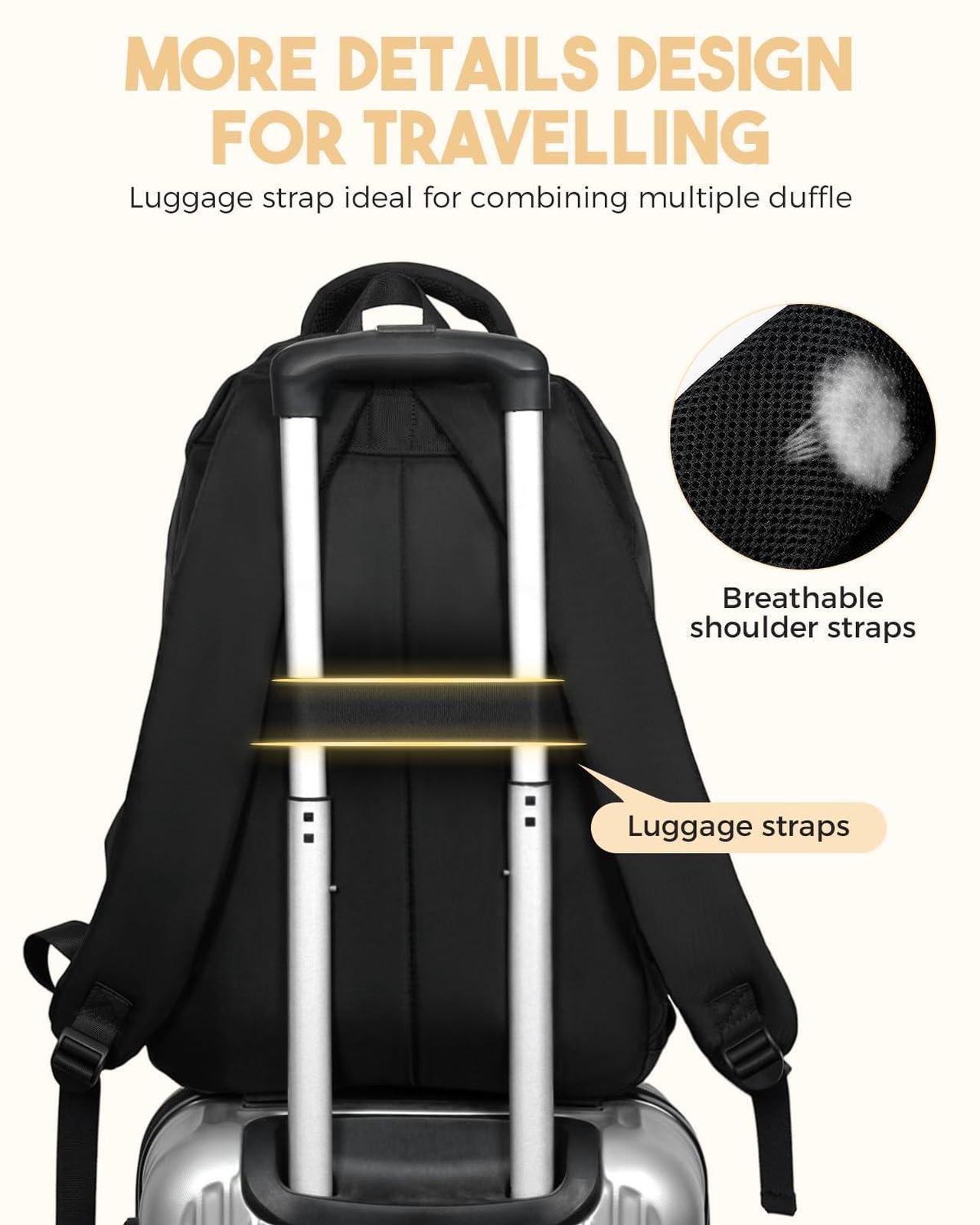 Alt view image 4 of 5 - YULEEE Laptop Backpack for Women - 15.6 Inch Carry On Travel Backpacks with USB Charging Hole Water Resistant Computer Bag Back Pack Casual Daypack for College Work Nurse Teacher Black