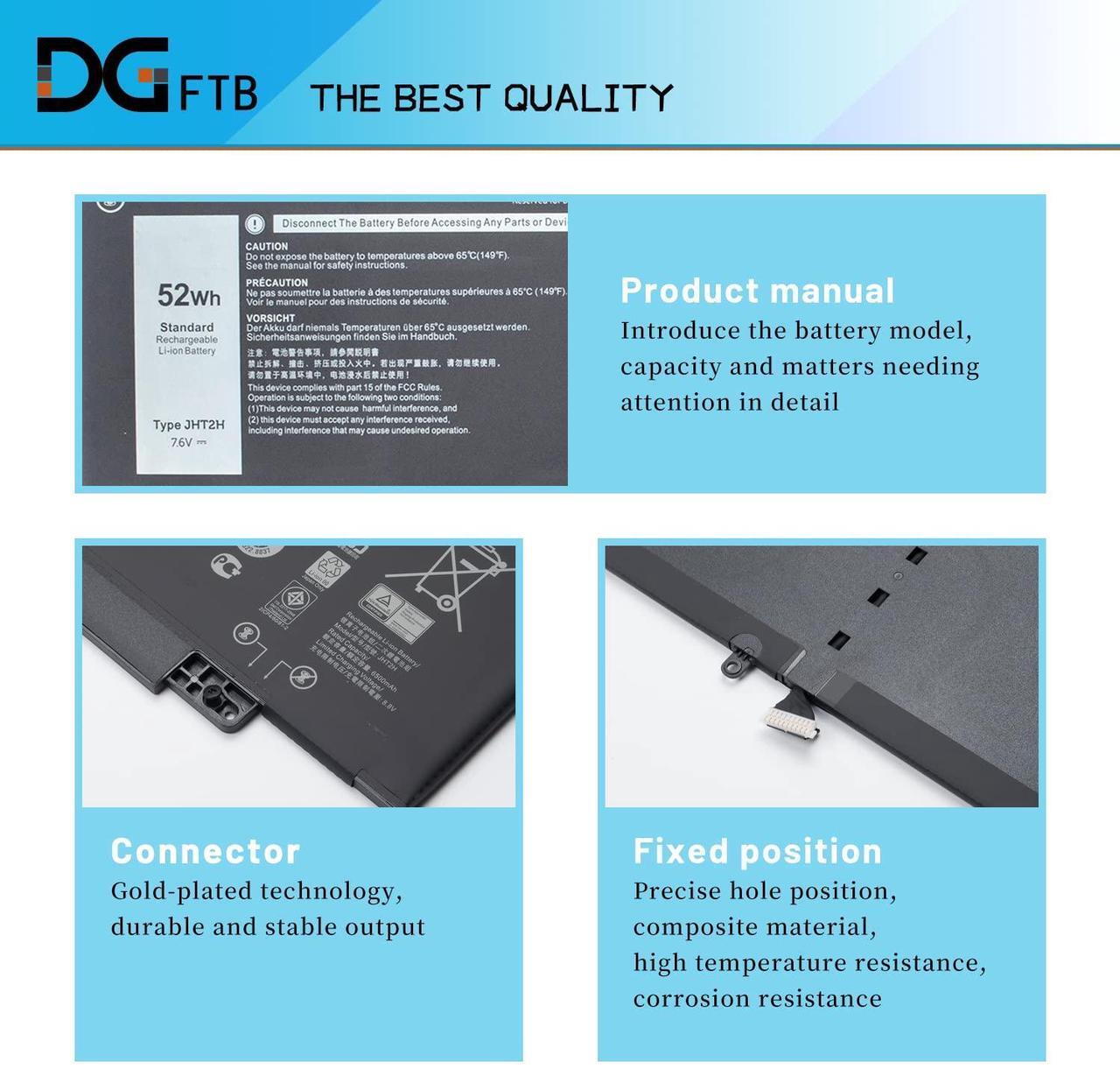 Alt view image 2 of 5 - DGFTB JHT2H Laptop Battery Replacement for Dell Latitude 7310 7410 Latitude 7410 Chromebook Enterprise P34S P34S001 4V5X2 Y7HR3 35J09 HRGYV WY9MP XMV7T 009YYF 7CXN6 T3JWC XMT81 0YJ9RP (7.6V 52Wh)