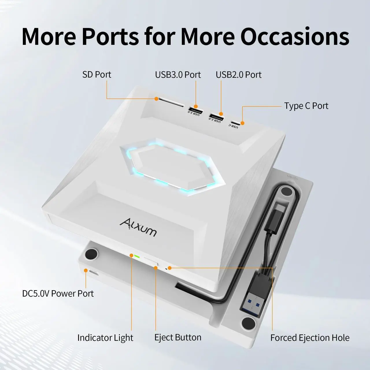 Alt view image 2 of 5 - Alxum USB DVD Drive External - Type-C USB 3.0 CD Burner with SD Slot & USB Ports DVD 8X CD 24X Super Fast Speed DVD Player for Laptop/PC/Window/Mac OS/Linux/Vista