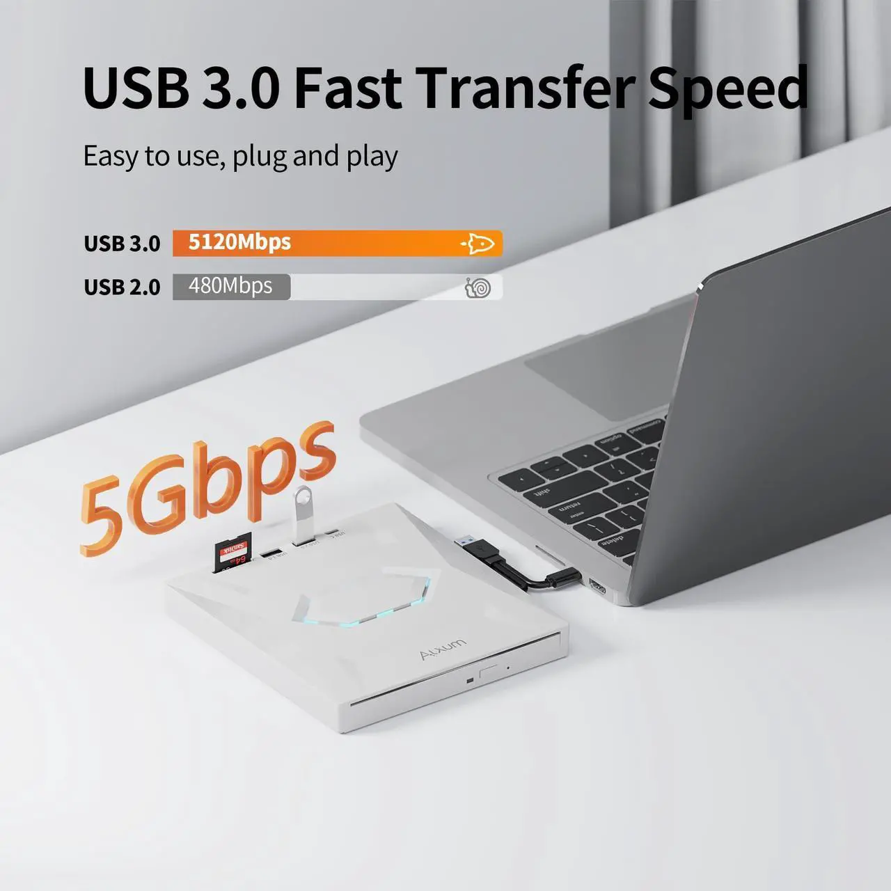 Alt view image 4 of 5 - Alxum USB DVD Drive External - Type-C USB 3.0 CD Burner with SD Slot & USB Ports DVD 8X CD 24X Super Fast Speed DVD Player for Laptop/PC/Window/Mac OS/Linux/Vista