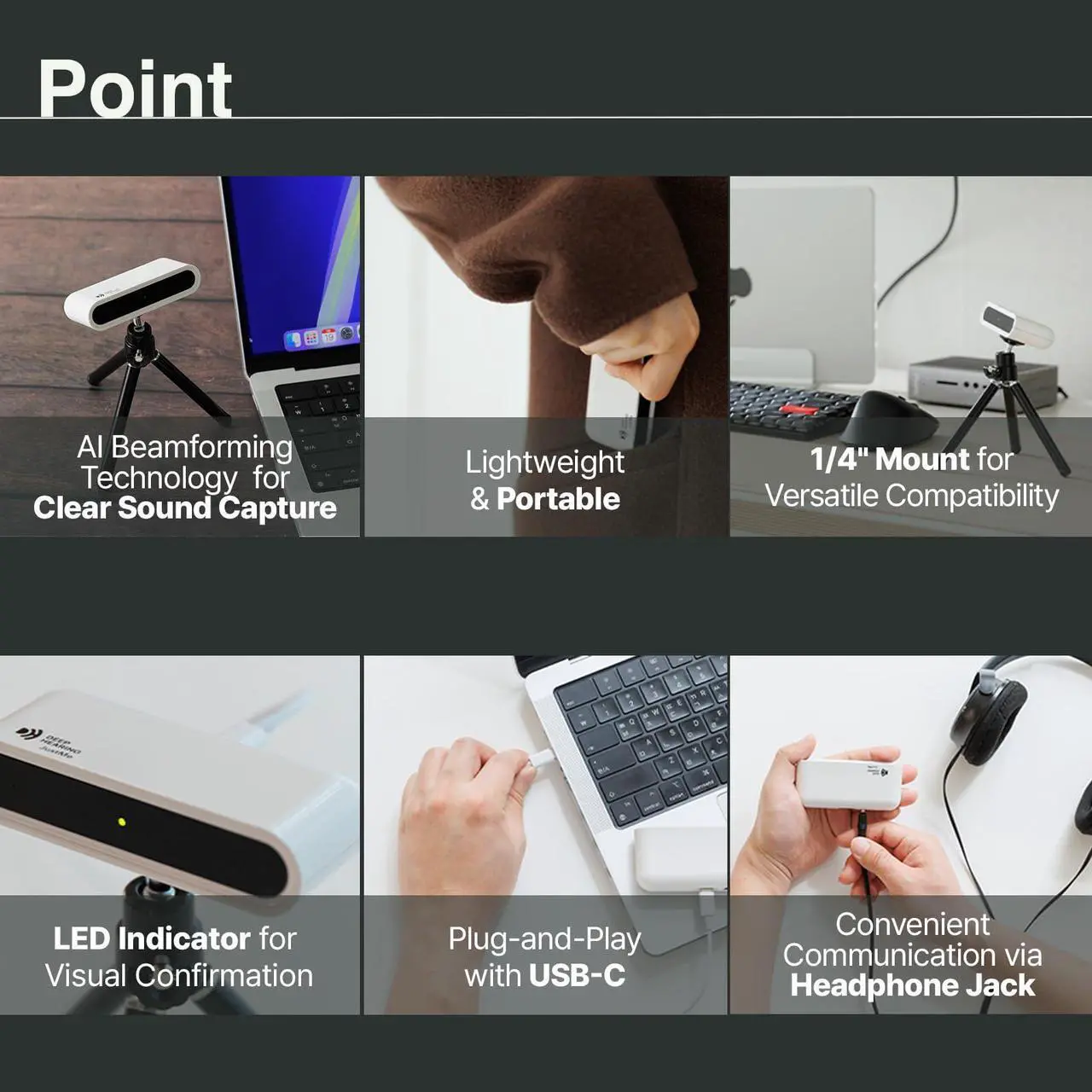 Alt view image 4 of 5 - DEEP HEARING, JustMe, AI Super Directional Mic (15deg Angle), USB Microphone for Mobile/PC, Ultralight, for Video Conferences, Streaming, Video Recording, Plug & Play