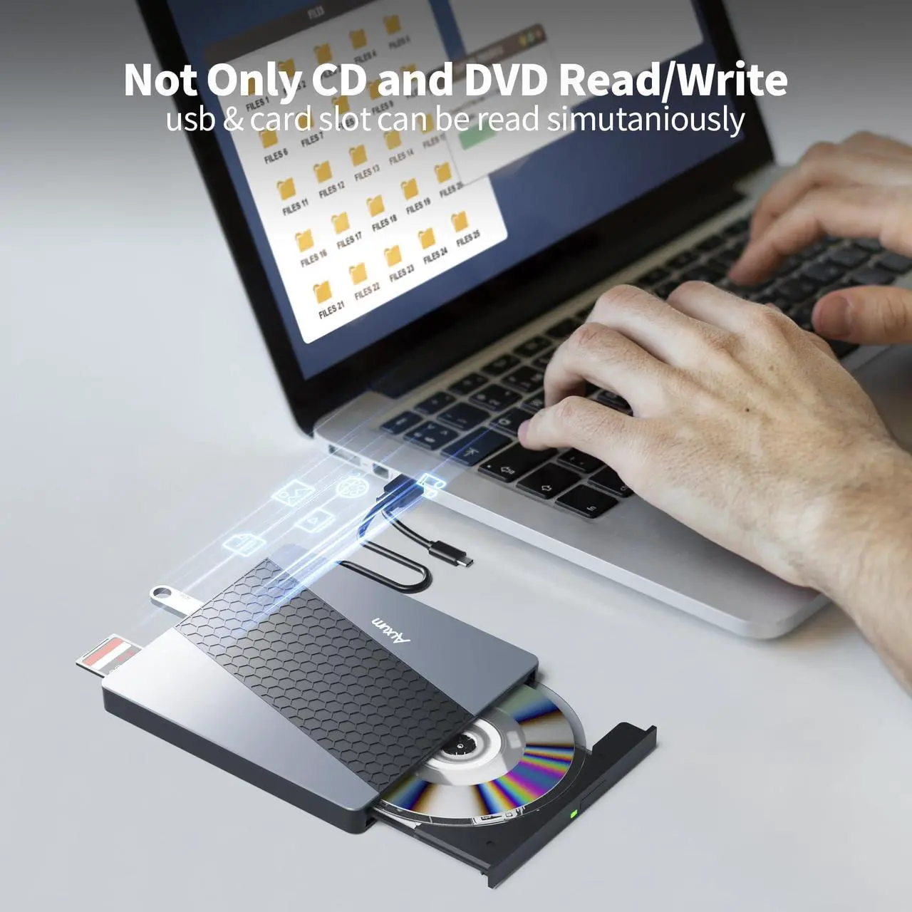 Alt view image 5 of 5 - Alxum External CD Drive, 8 in 1 External DVD Drive for Laptop Portable CD Player with Multiple Ports Support Faster Transfer Speed CD 8X DVD 24x for Windows 11/10/8/7 MacOS and More