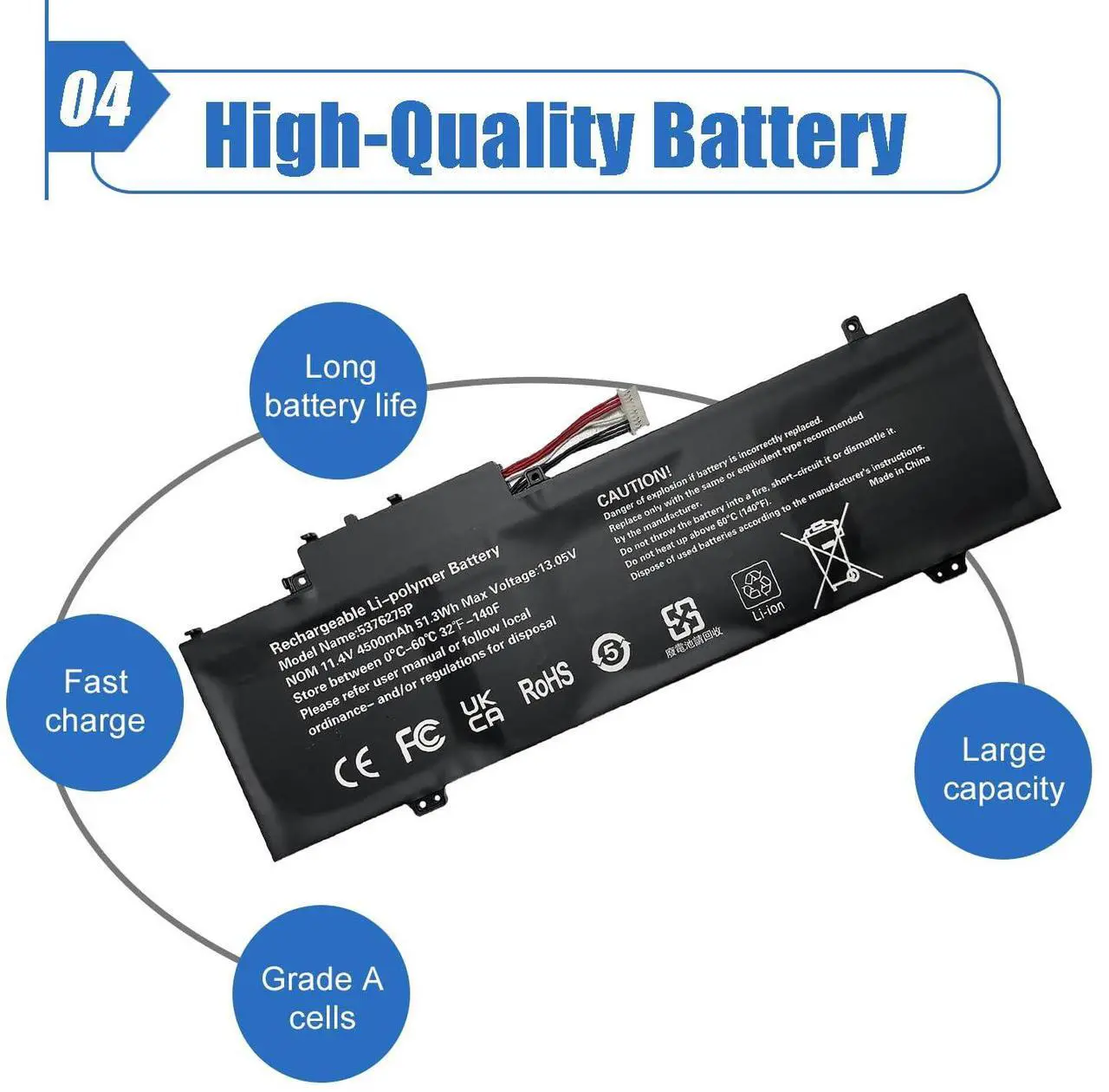 Alt view image 5 of 5 - 5376275P Battery Replacement for Gateway GWTN141-10 GWTN141-10BK GWTN141-10BL GWTN141-10GR GWTN141-4 GWTN141-4BL GWTN141-4BK GWTN141-2BL GWTN141-5BK GWTN156-5BL UTL-509068-3S NV-509067-3S 51.3Wh