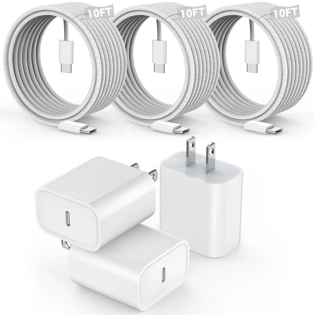 Main image of [3 Pack]Long 10FT iPhone 16 15 Charger 20W Fast Wall Charger Block,10Foot USB C to C Braided Woven Cable Fast Charging for iPhone 16/16 Pro/16 Pro Max/16 Plus/iPhone 15/15 Pro/15 Pro Max/iPad 12.9 Pro