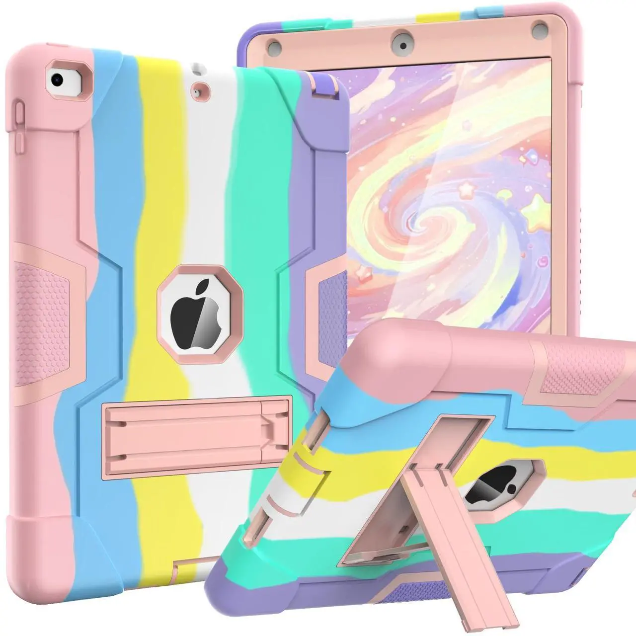 Main image of OKP Case for iPad 6th Generation/iPad 5th Generation/iPad 9.7 inch/iPad Air 2, Hybrid Shockproof Rugged Protective Cover for ipad 9.7 inch 2018/2017 with Built-in Kickstand (Camouflage+Rose)