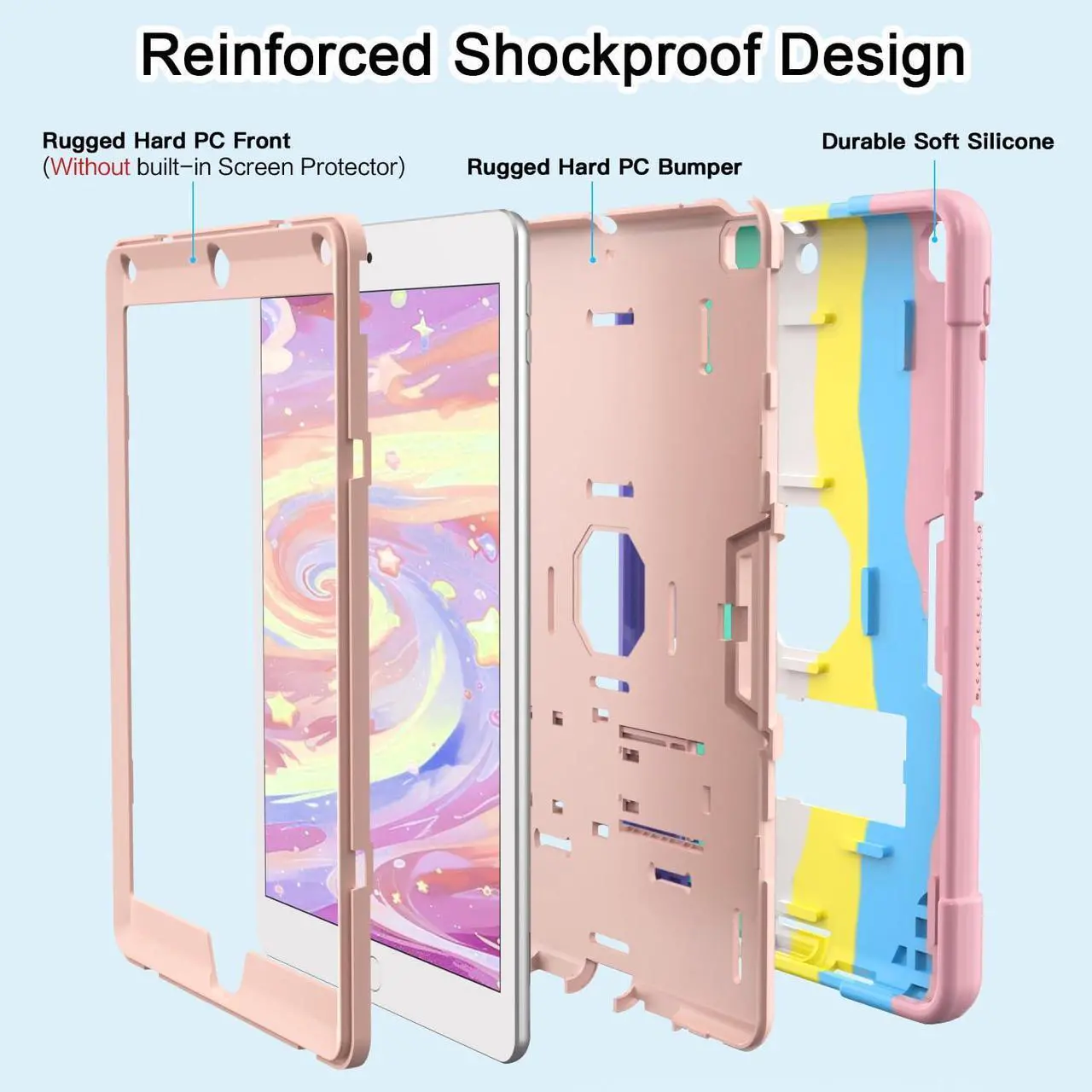 Alt view image 3 of 5 - OKP Case for iPad 6th Generation/iPad 5th Generation/iPad 9.7 inch/iPad Air 2, Hybrid Shockproof Rugged Protective Cover for ipad 9.7 inch 2018/2017 with Built-in Kickstand (Camouflage+Rose)