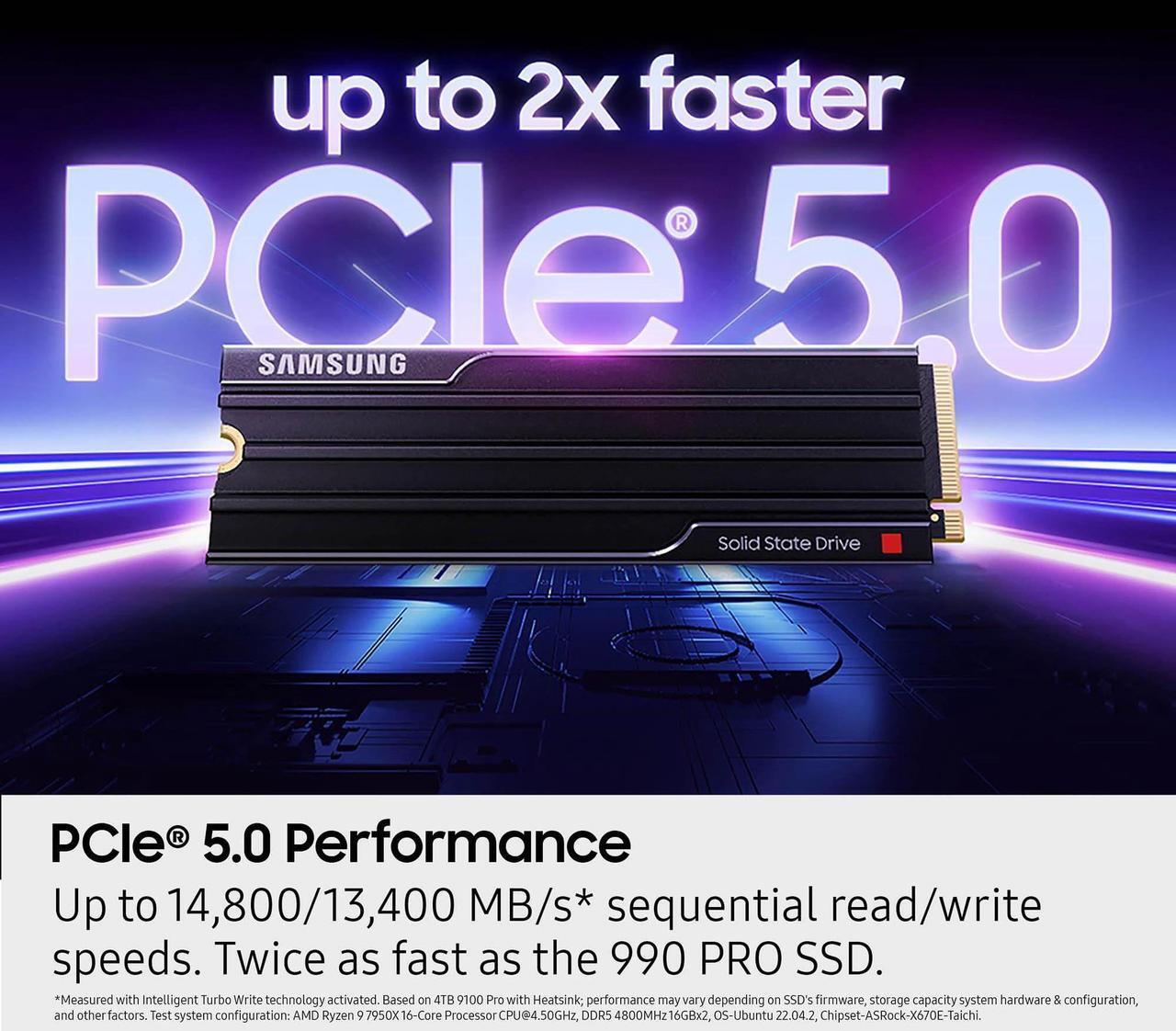 Alt view image 4 of 5 - Samsung SSD 9100 PRO with Heatsink 4TB, PCIe 5.0x4 M.2 2280, Seq. Read Speeds Up to 14,800/13,400 MB/s, Best for AI Computing, Gaming, and Heavy Duty Workstations (MZ-VAP4T0CW)