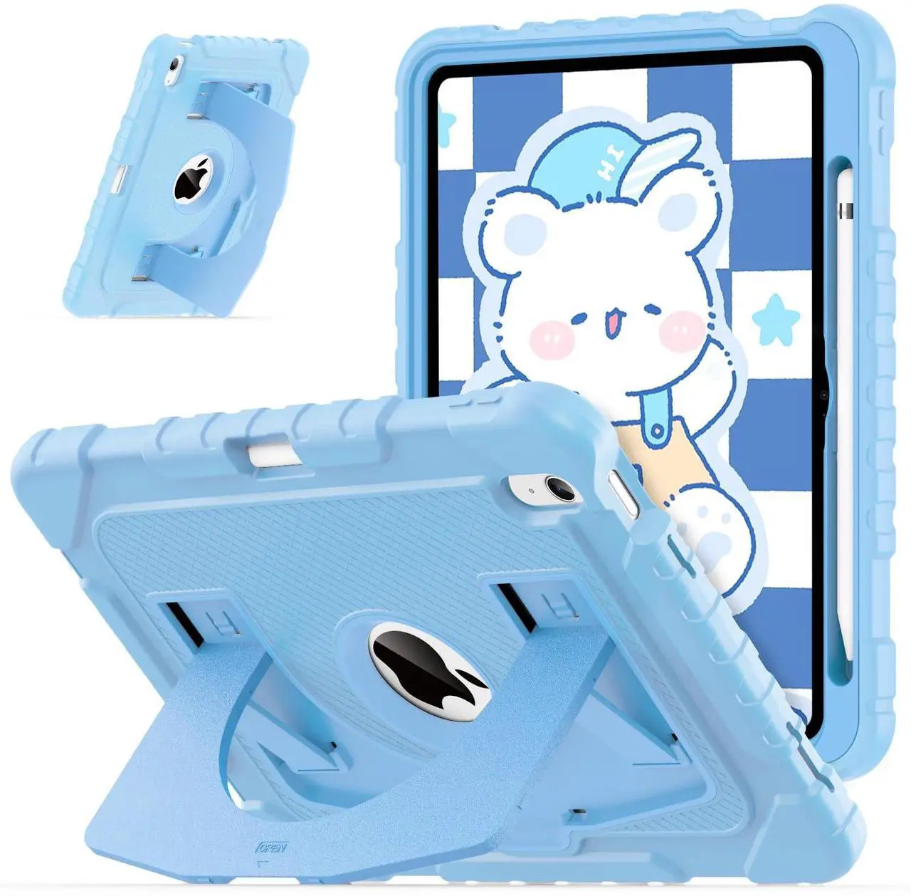Main image of OKP Kids Case for iPad 11 inch (A16) 2025/10.9'' (10th Generation) 2022, Shockproof Rugged 11th/ 10 th Gen iPad Protective Cover with Built-in Kickstand, Pencil Holder for Kids Girls Boys, Sky Blue