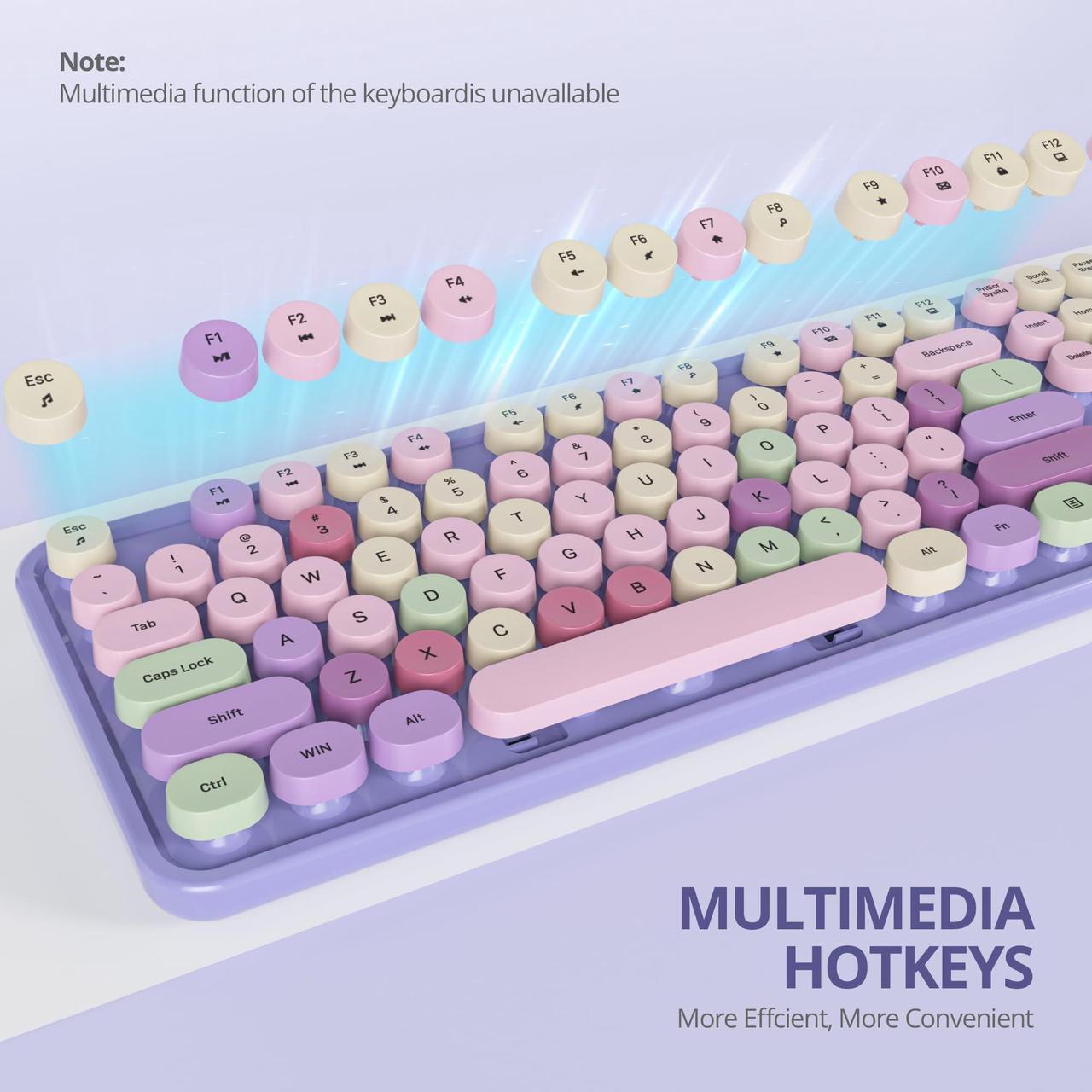 Alt view image 3 of 5 - Ussixchare Purple Wireless Keyboard and Mouse, Cute Keyboard and Mouse Combo, Full Size Typewriter Keyboards with Number Pad, Colorful Key Board for Pc Laptop