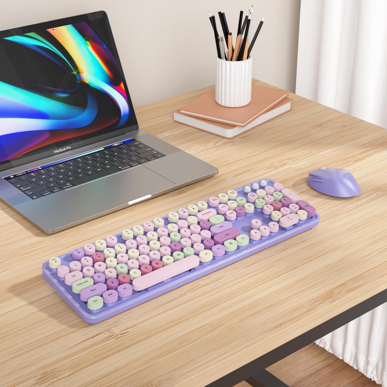 Alt view image 5 of 5 - Ussixchare Purple Wireless Keyboard and Mouse, Cute Keyboard and Mouse Combo, Full Size Typewriter Keyboards with Number Pad, Colorful Key Board for Pc Laptop