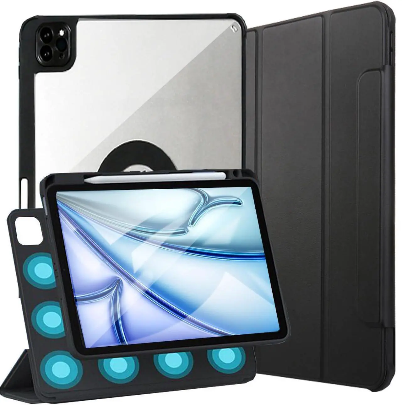 Main image of Changjia for iPad Air 13 Inch Case M3 2025/M2 2024, iPad Pro 12.9 (6th/5th/4th Gen 2022/2021/2020) with Pencil Holder, Removable Magnetic Cover,[Support Apple Pencil Charging] Trifold Stand Case,Black