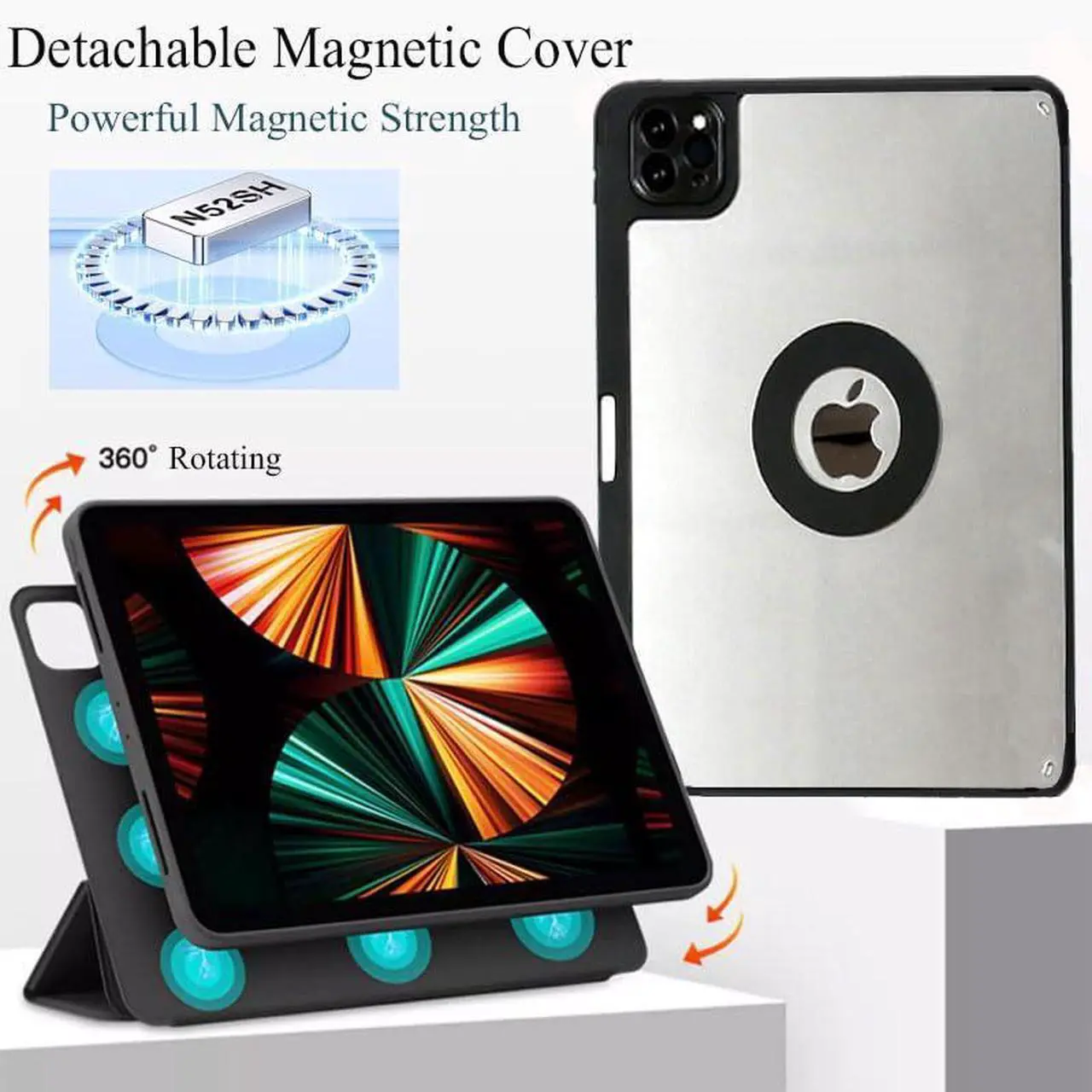 Alt view image 2 of 5 - Changjia for iPad Air 13 Inch Case M3 2025/M2 2024, iPad Pro 12.9 (6th/5th/4th Gen 2022/2021/2020) with Pencil Holder, Removable Magnetic Cover,[Support Apple Pencil Charging] Trifold Stand Case,Black