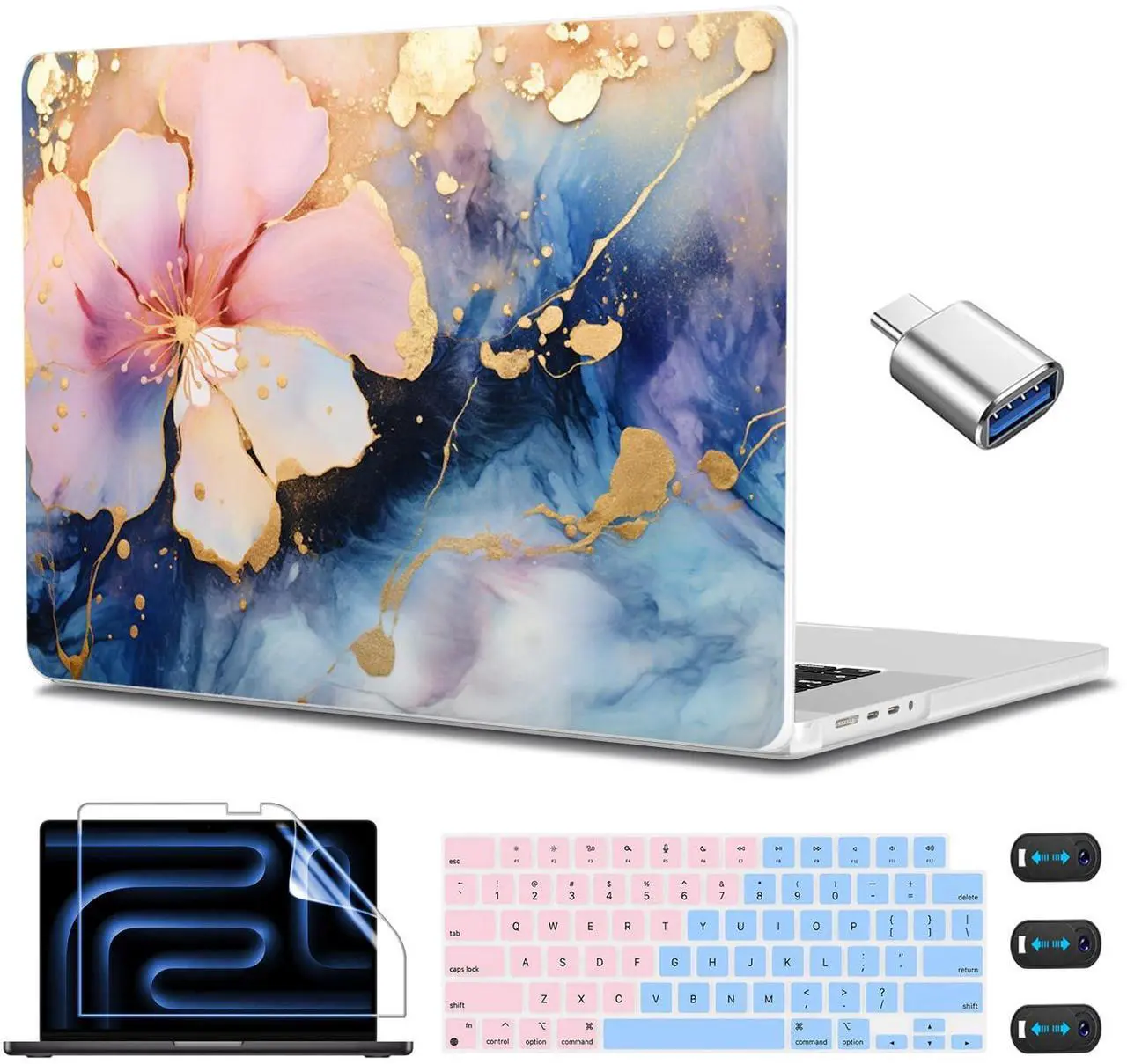 Main image of CISSOOK Plastic Hard Shell Compatible with MacBook Pro 14 inch Case 2024 2023 2022 2021 Release, M4 A3112 A3185 A3401 M3 A2918 A2992 M2 A2779 M1 A2442 Pro/Max Chip, Marble Flower