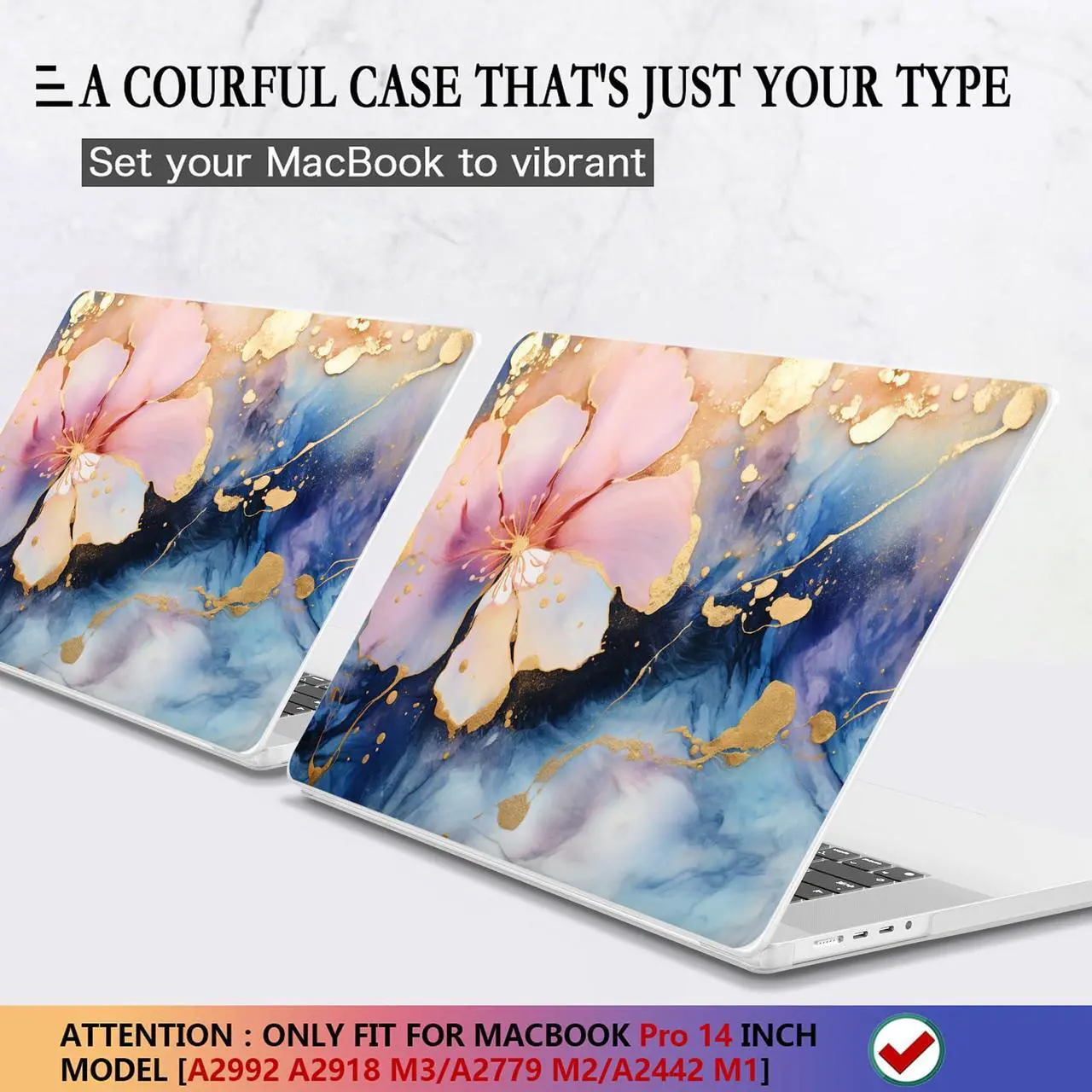 Alt view image 3 of 5 - CISSOOK Plastic Hard Shell Compatible with MacBook Pro 14 inch Case 2024 2023 2022 2021 Release, M4 A3112 A3185 A3401 M3 A2918 A2992 M2 A2779 M1 A2442 Pro/Max Chip, Marble Flower
