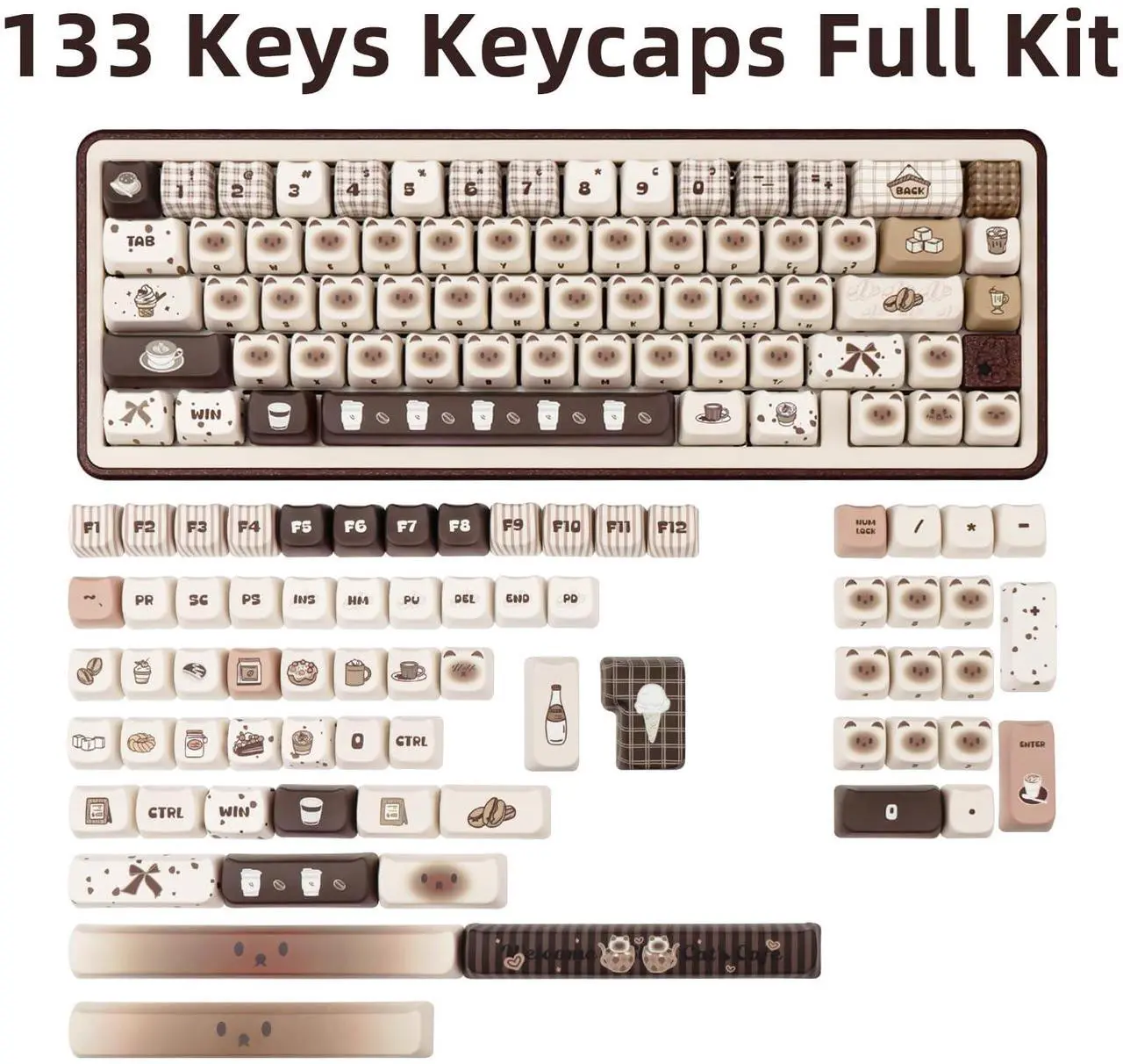 Alt view image 2 of 5 - COOMICKEY 133 Keys PBT Keycaps 60 65 75 100 Percent, Mao Profile Dye Sublimation, Cute Cat Custom Keyboard Keycaps Set for 61/64/68/84/87/100/104/108 Cherry MX Mechanical Keyboard