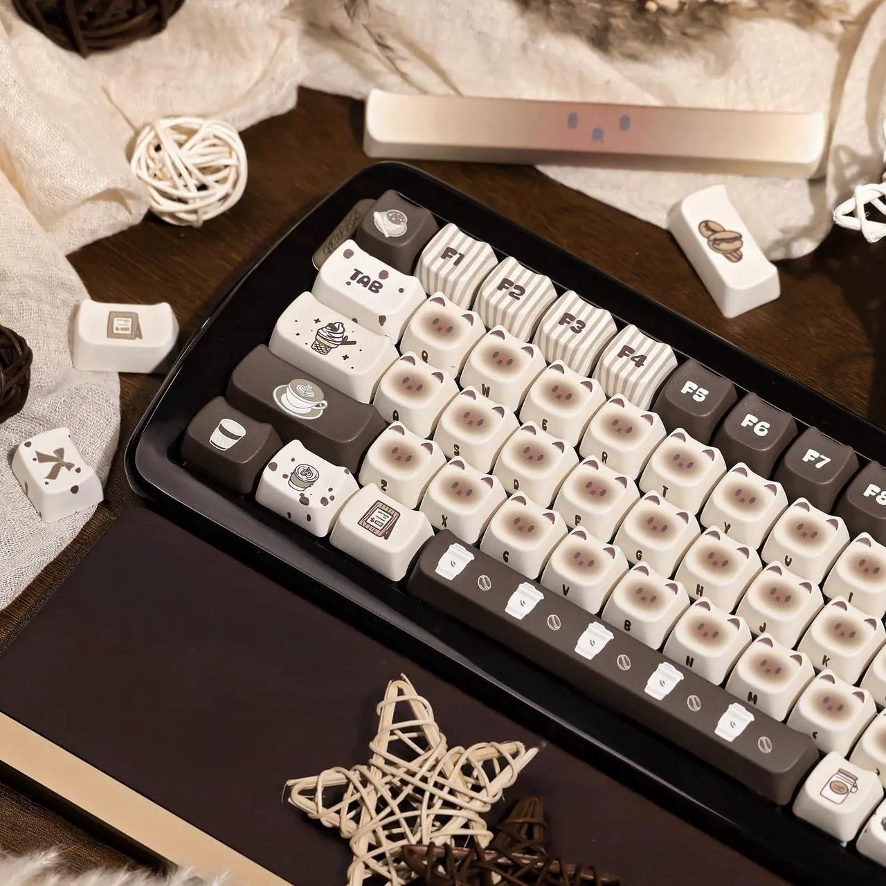 Alt view image 5 of 5 - COOMICKEY 133 Keys PBT Keycaps 60 65 75 100 Percent, Mao Profile Dye Sublimation, Cute Cat Custom Keyboard Keycaps Set for 61/64/68/84/87/100/104/108 Cherry MX Mechanical Keyboard