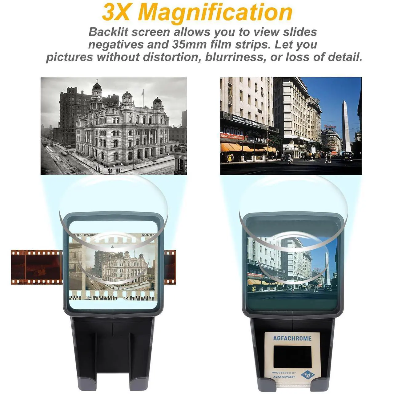 Alt view image 3 of 5 - 35mm Slide Viewer, Film Negative and Slide Viewer with 3X Magnification and LED Lighted Illuminated Viewing, USB Powered