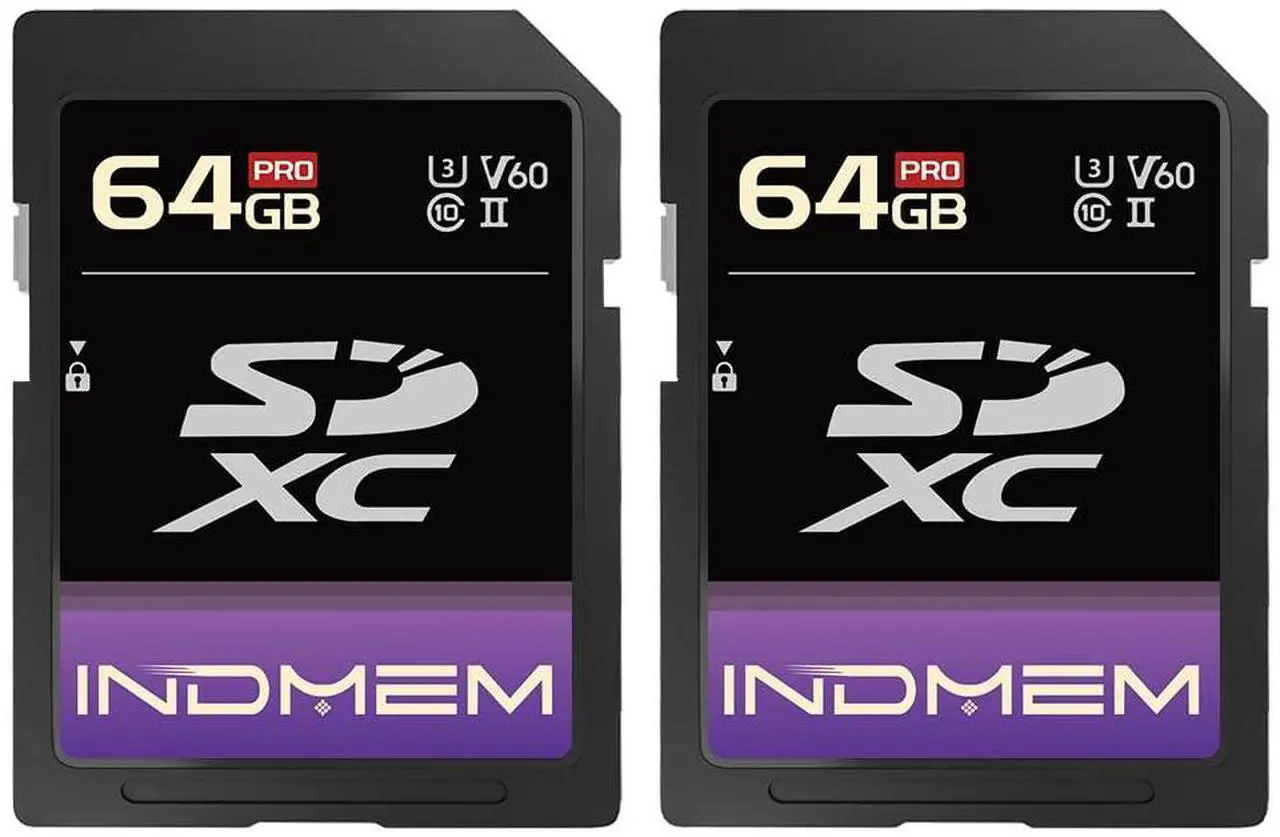 Main image of INDMEM 64GB SD Card 2Pack UHS-II V60 U3 SDXC Memory Card, High Speed Read up to 280MB/s, V60 Memory Cards for Professional Camera 4K/6K Video