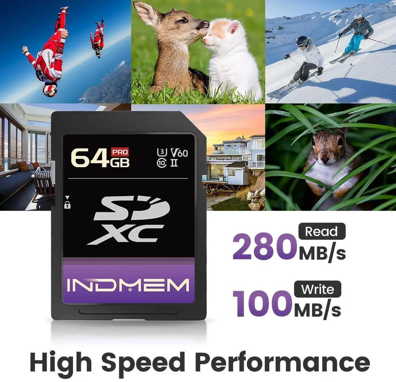 Alt view image 2 of 5 - INDMEM 64GB SD Card 2Pack UHS-II V60 U3 SDXC Memory Card, High Speed Read up to 280MB/s, V60 Memory Cards for Professional Camera 4K/6K Video