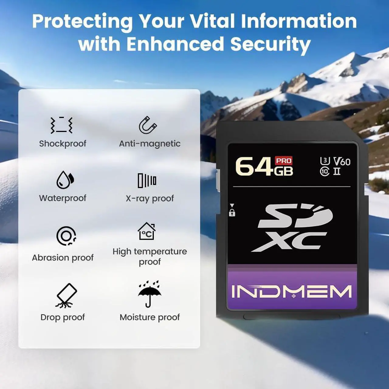 Alt view image 3 of 5 - INDMEM 64GB SD Card 2Pack UHS-II V60 U3 SDXC Memory Card, High Speed Read up to 280MB/s, V60 Memory Cards for Professional Camera 4K/6K Video