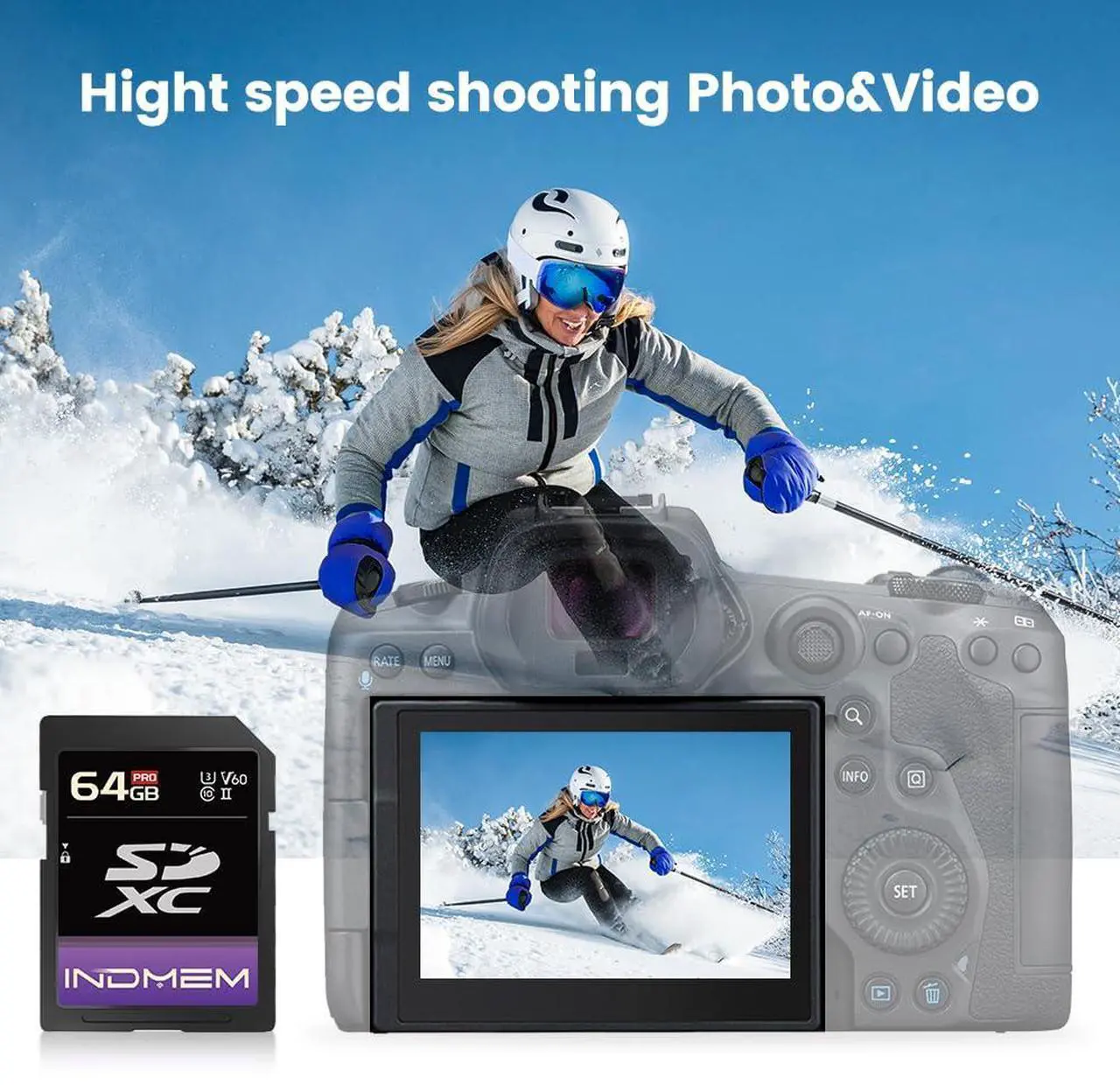 Alt view image 5 of 5 - INDMEM 64GB SD Card 2Pack UHS-II V60 U3 SDXC Memory Card, High Speed Read up to 280MB/s, V60 Memory Cards for Professional Camera 4K/6K Video