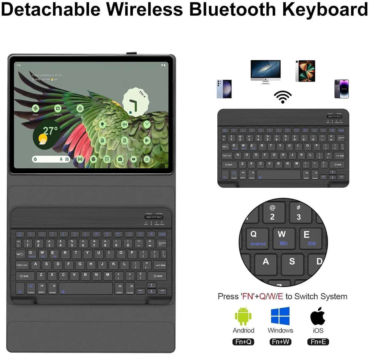 Alt view image 3 of 5 - Case with Keyboard for Google Pixel Tablet 11 inch 2023 Release, Rechargeable Magnetic Detachable Bluetooth Keyboard, Slim & Light, Smart Folio Cover with Pen Holder for Pixel Tablet, Auto Sleep/Wake