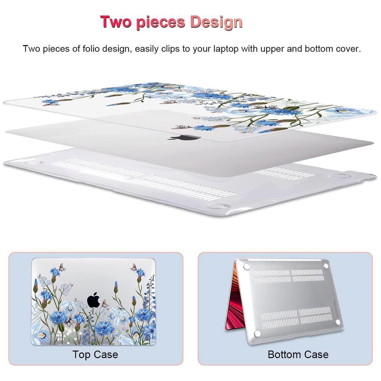 Alt view image 4 of 5 - LCMOCICO for MacBook Pro 13 Inch Case 2022 M2 2020 2021 A2338 M1 A2251 A2289 with Touch Bar & Touch ID, Plastic Hard Case Keyboard Cover Screen Protector Webcam Cover Brush, Tropical Blue Flowers