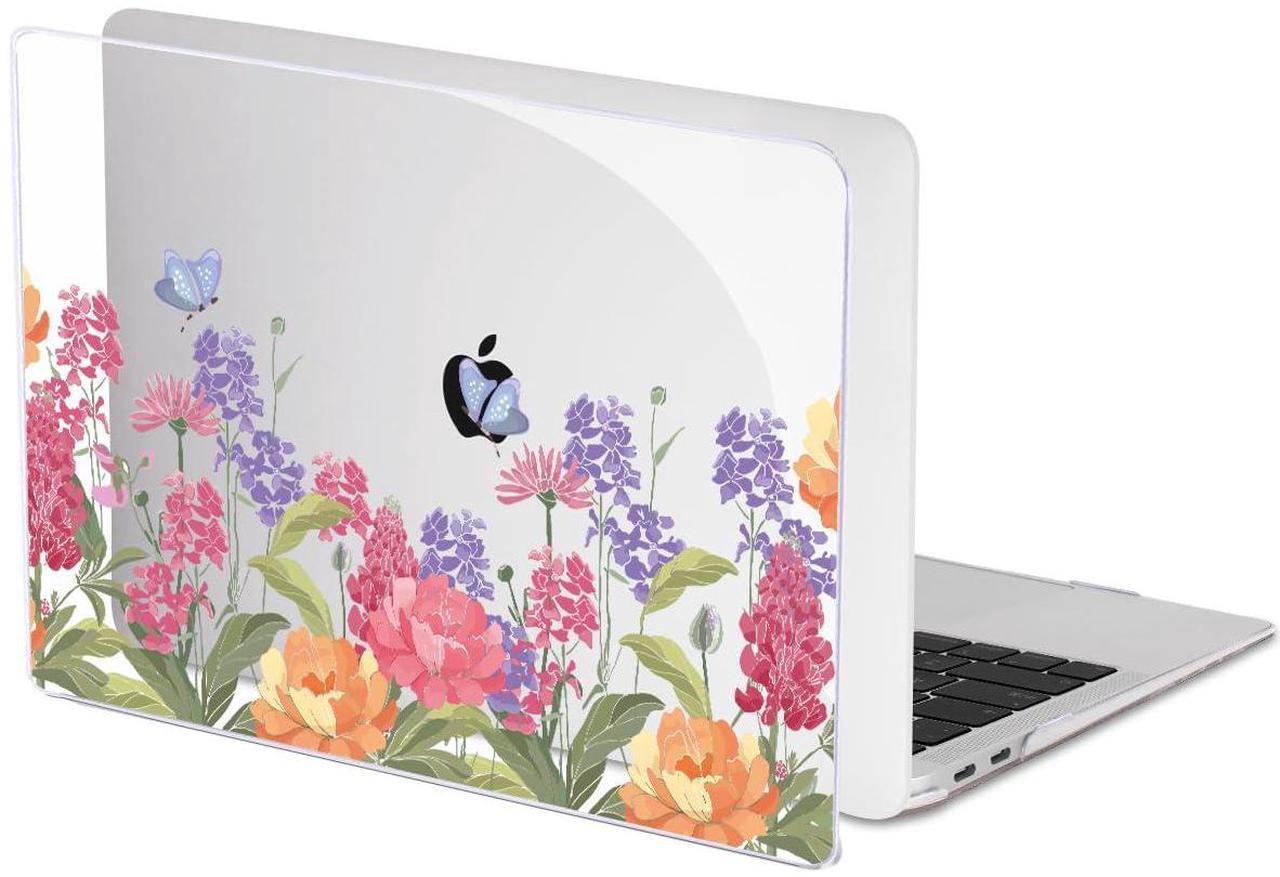 Alt view image 3 of 5 - LCMOCICO for MacBook Air 13 inch M1 Case 2021 2020 2019 2018 (Model M1 A2337 A2179 A1932) with Touch ID & Retina Display, Printed Pattern Hard Shell Case Keyboard Cover, Pink & Purple Flowers