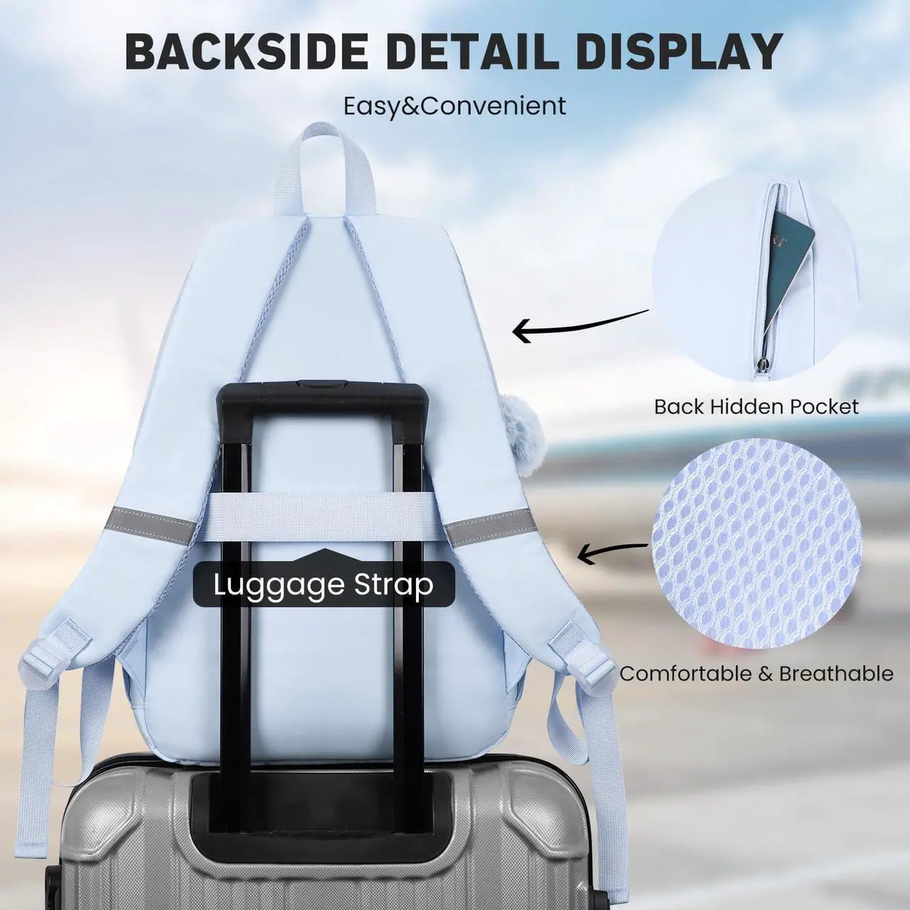 Alt view image 5 of 5 - WINDARS School Backpack for Teen Girls, Cute College Backpacks for Women Students Aesthetic Bookbag Large 15.6 Inch Laptop Bag Middle School Travel Back Pack (Blue)