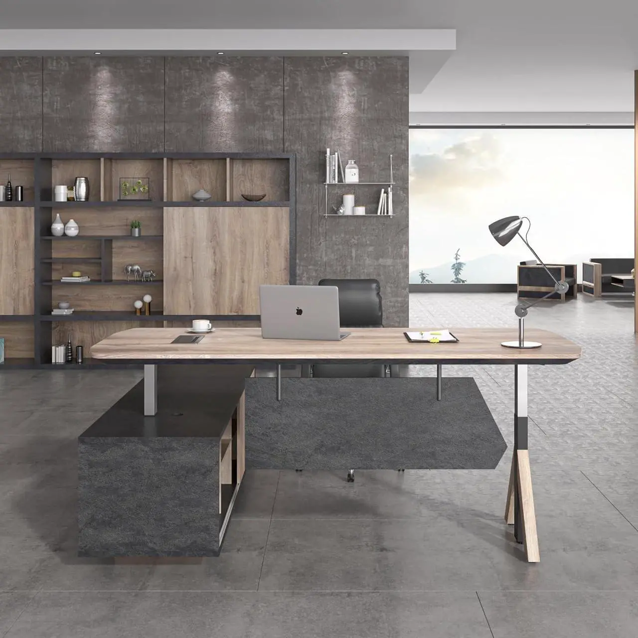 Alt view image 3 of 4 - wesome 86.61-Inch Hight Adjustable Executive Desk with Drawers, Large L Shape Desk with Cabinet Storage, Business Executive Office Desk with Shelves, Modern Business Furniture
