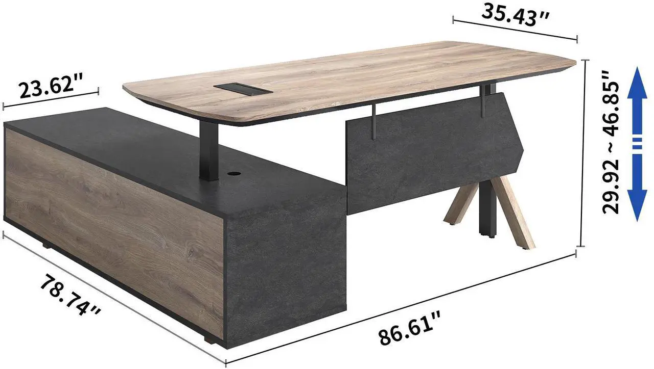 Main image of wesome 86.61-Inch Hight Adjustable Executive Desk with Drawers, Large L Shape Desk with Cabinet Storage, Business Executive Office Desk with Shelves, Modern Business Furniture