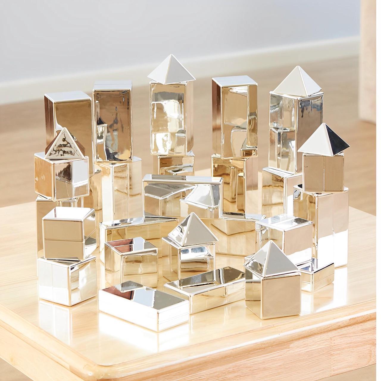 Alt view image 3 of 6 - TTS Metallic Mini Construction Blocks  Mirror Finish Sensory Building Set  STEM Learning Toy for Kids - 32 Pieces