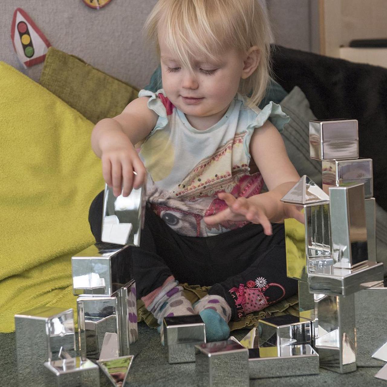 Alt view image 4 of 6 - TTS Metallic Mini Construction Blocks  Mirror Finish Sensory Building Set  STEM Learning Toy for Kids - 32 Pieces