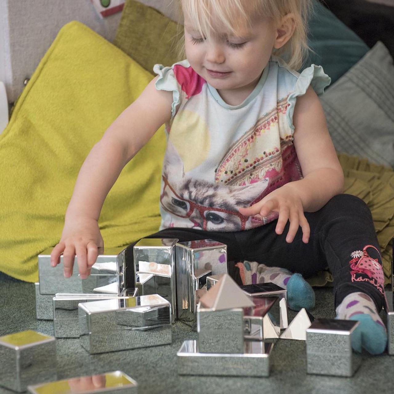 Alt view image 6 of 6 - TTS Metallic Mini Construction Blocks  Mirror Finish Sensory Building Set  STEM Learning Toy for Kids - 32 Pieces