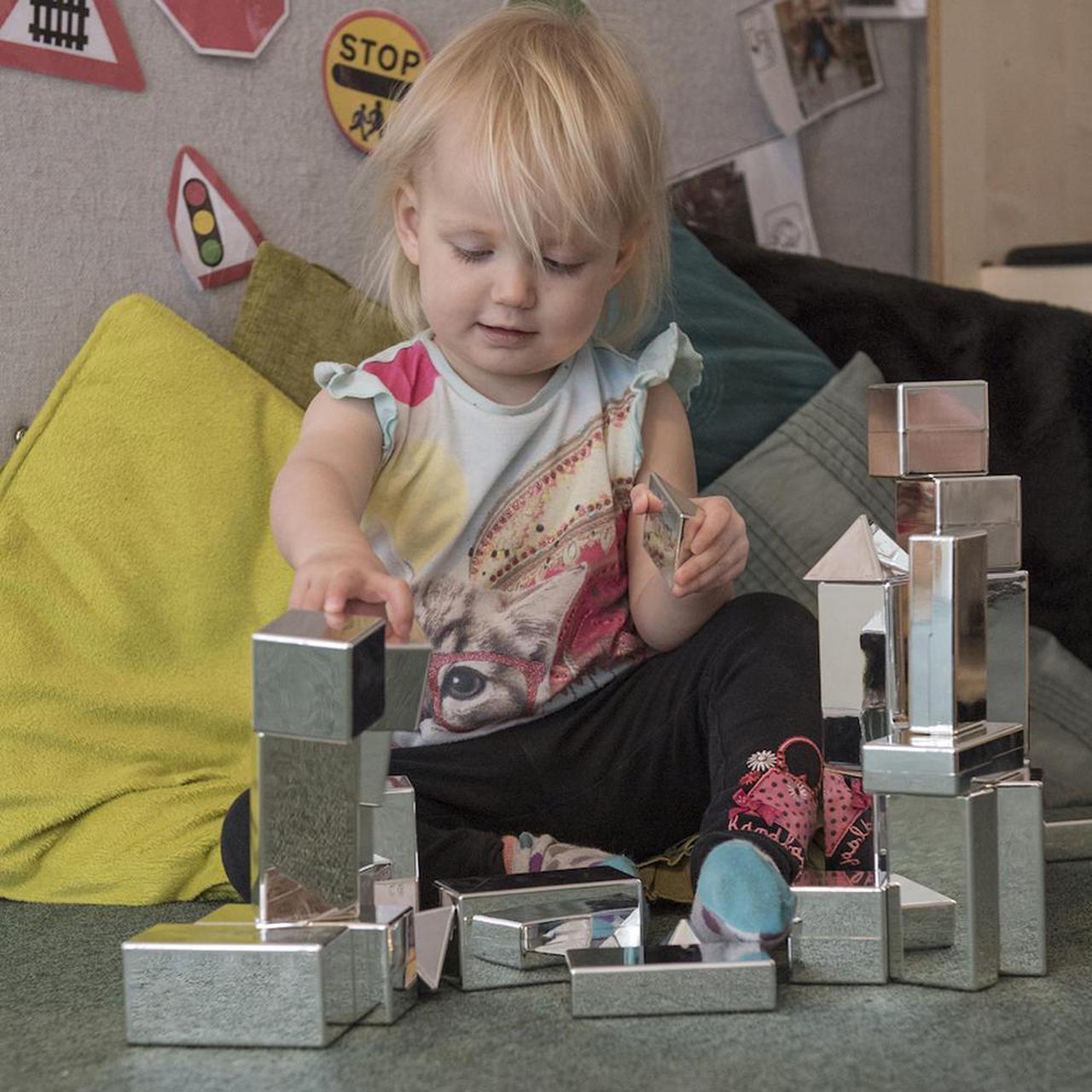 Alt view image 5 of 6 - TTS Metallic Mini Construction Blocks  Mirror Finish Sensory Building Set  STEM Learning Toy for Kids - 32 Pieces