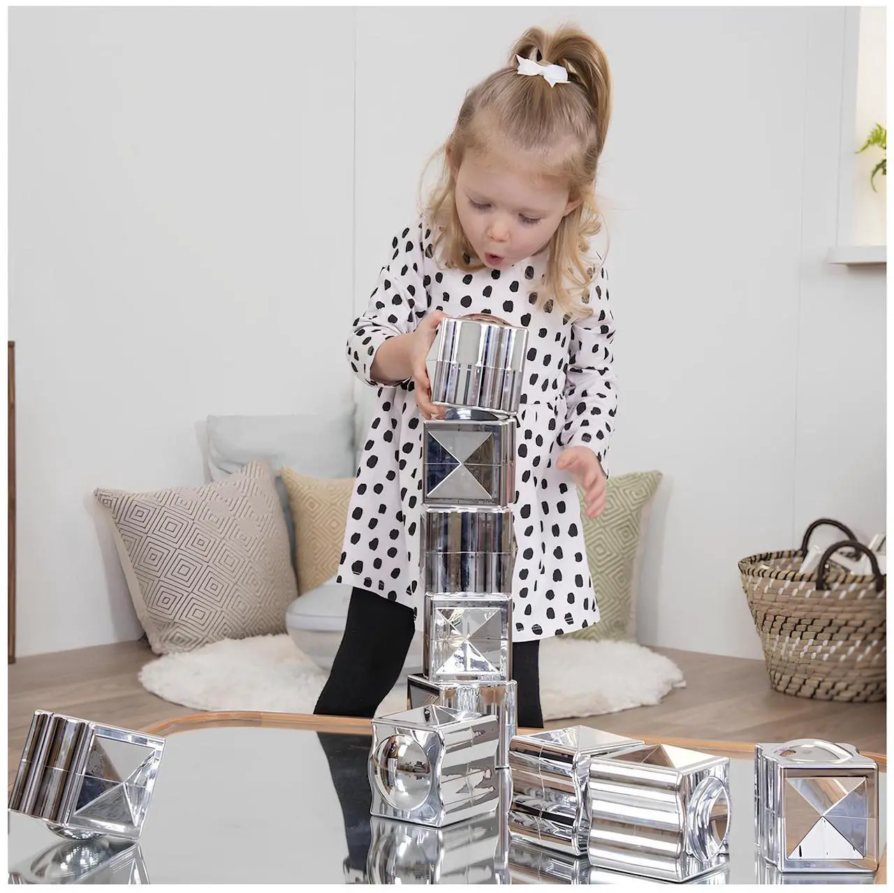 Alt view image 2 of 5 - TTS Metallic Distorting Cubes Set - 12 Pieces | Creative Geometric Blocks for Kids & Adults | Stress Relief, Brain Teaser, STEM Toy