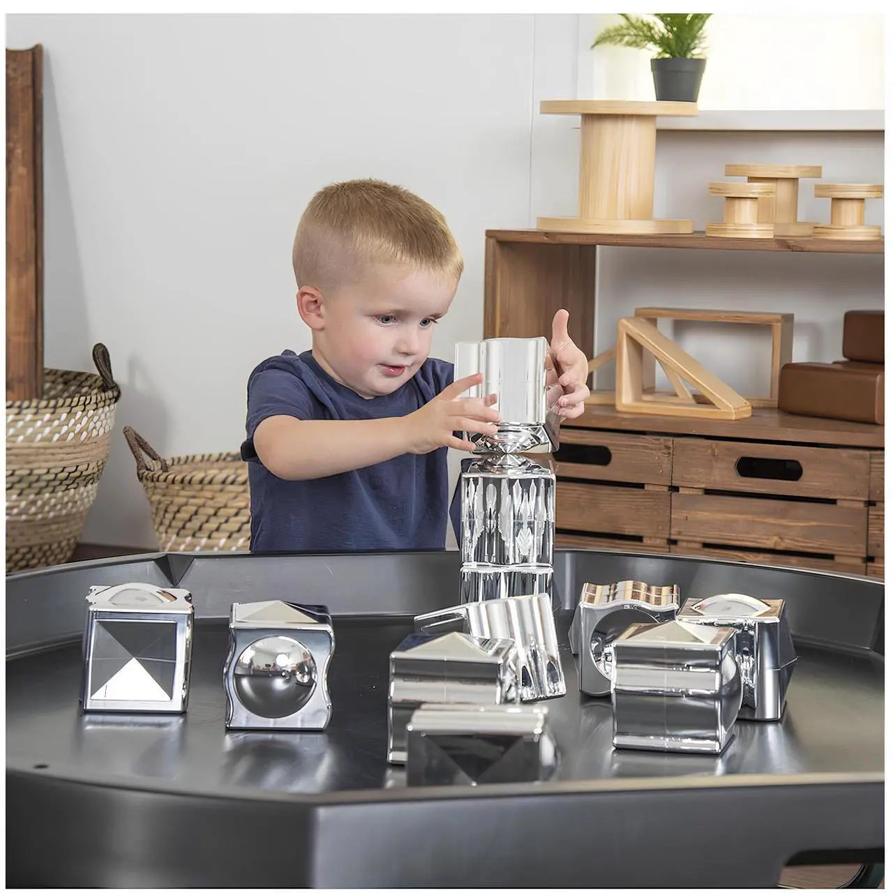 Alt view image 3 of 5 - TTS Metallic Distorting Cubes Set - 12 Pieces | Creative Geometric Blocks for Kids & Adults | Stress Relief, Brain Teaser, STEM Toy
