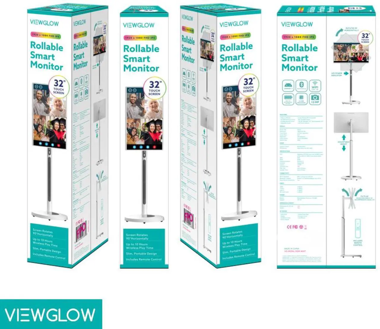 Alt view image 5 of 7 - ViewGlow 32 inch Standing Monitor Tablet Class LED Full HD Smart Touch Screen Rollable Motion