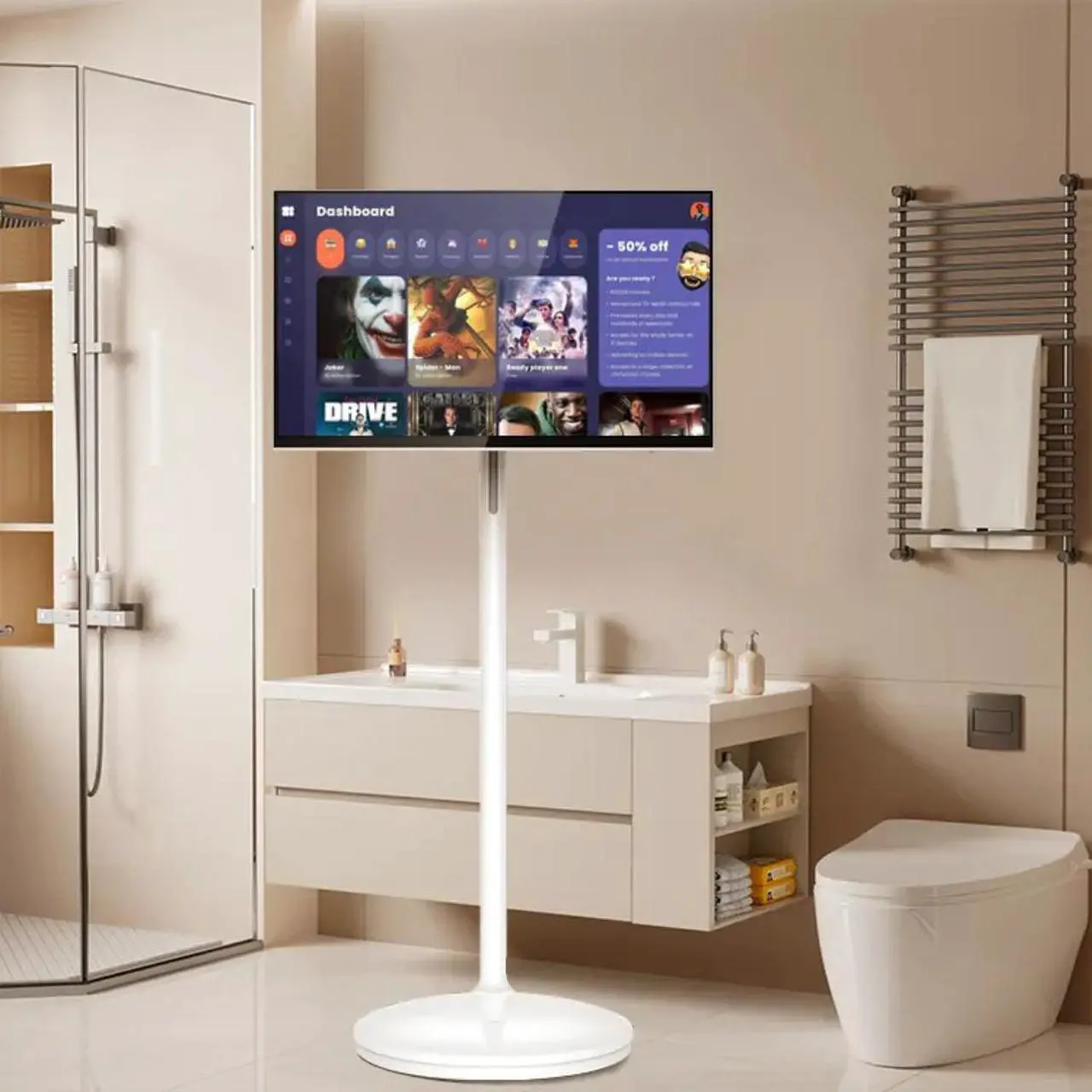 Alt view image 4 of 7 - ViewGlow 32 inch Standing Monitor Tablet Class LED Full HD Smart Touch Screen Rollable Motion