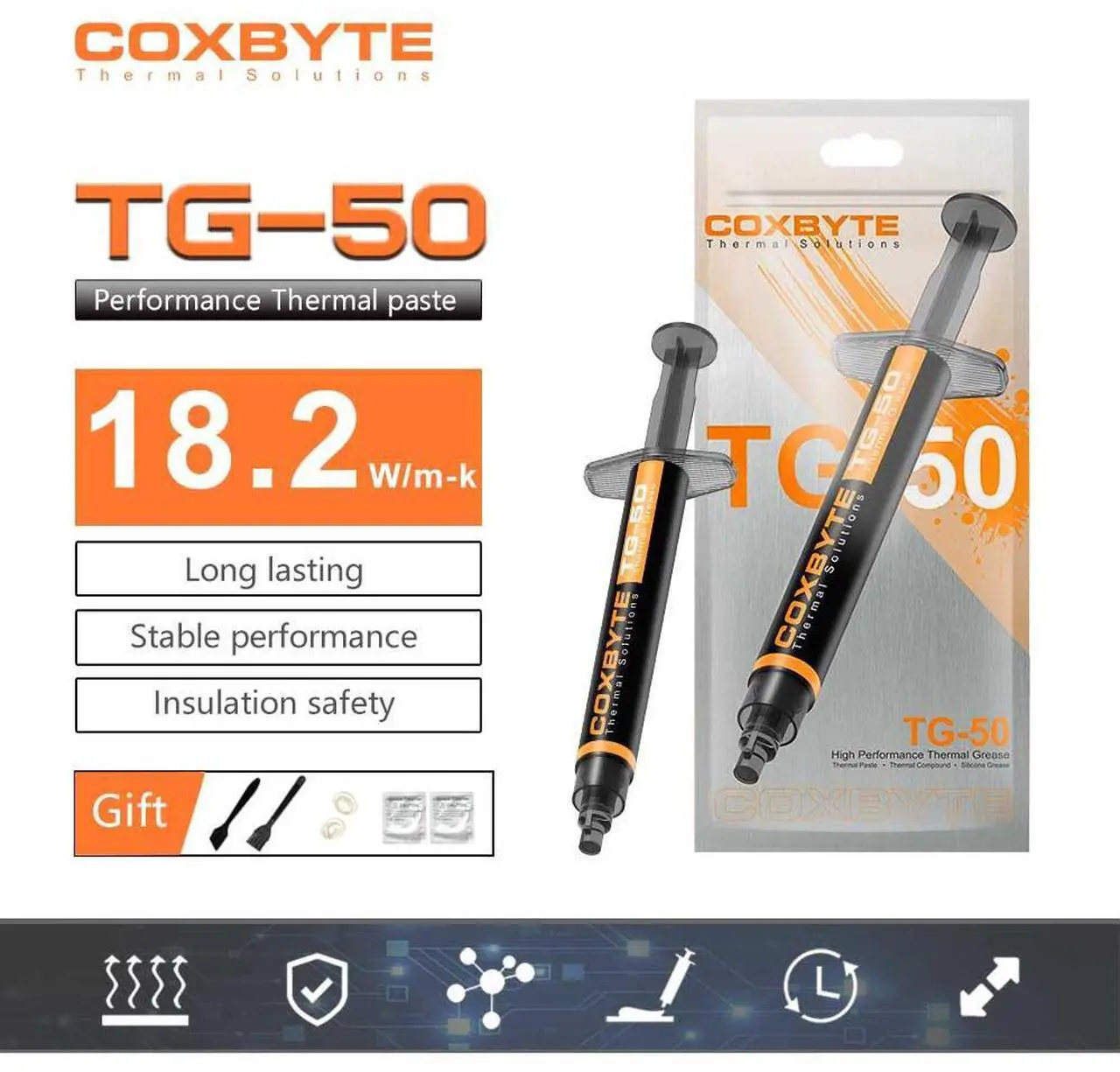 Main image of Coxbyte TG-50 thermal paste, 18.2W/mK ultra-high thermal conductivity suitable for CPU/server/GPU thermal conductivity, non corrosive,4g