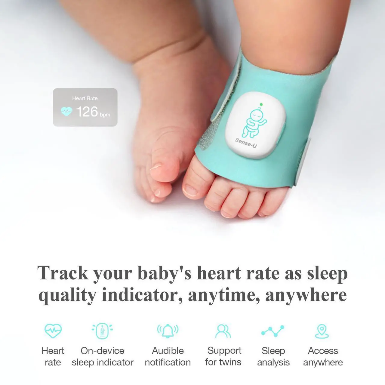 Alt view image 3 of 7 - Sense-U Baby Sock Shoe Bundle Smart Baby Monitor: Sock Shoe Plus 2.5K PTZ Camera - Track Heart Rate, Sleep Movement, Heartbeat, Pan-Tilt-Zoom Video, AI Cry Detection, Audio, FSA/HSA Eligible, 0-12M