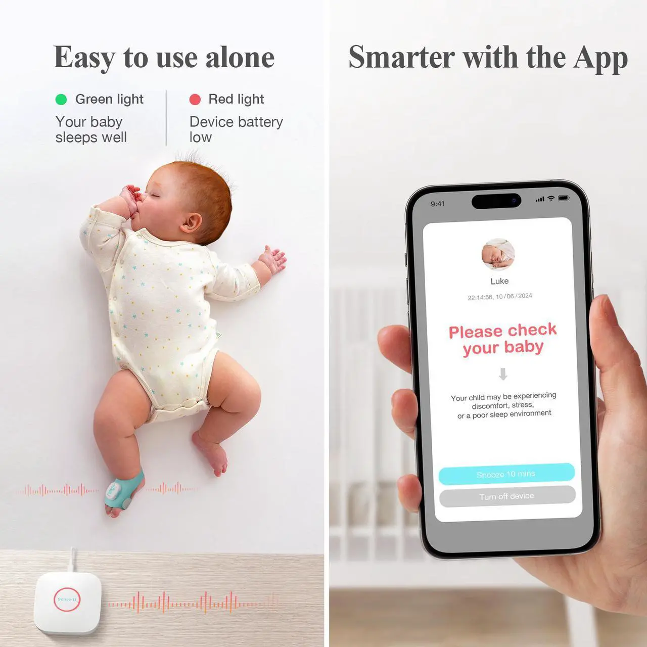 Alt view image 4 of 7 - Sense-U Baby Sock Shoe Bundle Smart Baby Monitor: Sock Shoe Plus 2.5K PTZ Camera - Track Heart Rate, Sleep Movement, Heartbeat, Pan-Tilt-Zoom Video, AI Cry Detection, Audio, FSA/HSA Eligible, 0-12M