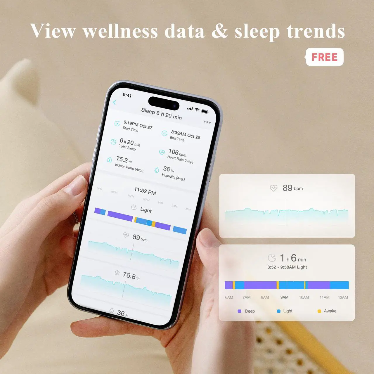 Alt view image 5 of 7 - Sense-U Baby Sock Shoe Bundle Smart Baby Monitor: Sock Shoe Plus 2.5K PTZ Camera - Track Heart Rate, Sleep Movement, Heartbeat, Pan-Tilt-Zoom Video, AI Cry Detection, Audio, FSA/HSA Eligible, 0-12M