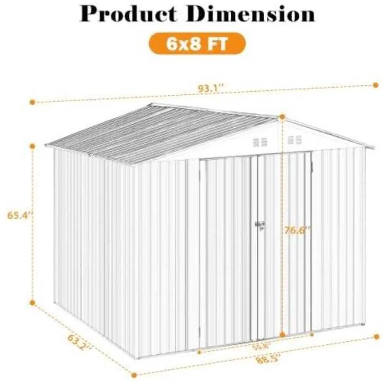 Alt view image 4 of 5 - Livevie Outdoor Storage Shed 6x8FT, Metal Tool Shed with Lockable Doors, Waterproof & Anti-Corrosion, Vents for Airflow, Sloped Roof, Iron Garden Storage House for Backyard, Lawn, Patio - Grey