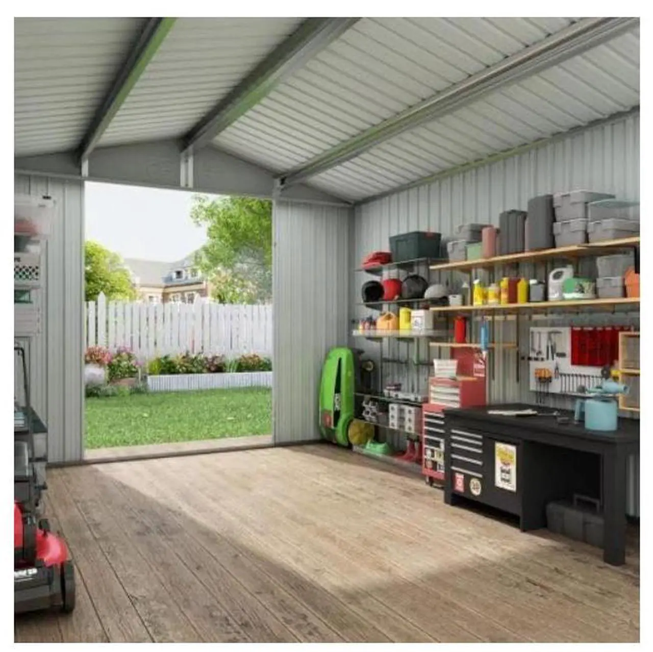 Alt view image 2 of 5 - Livevie Outdoor Storage Shed 6x8FT, Metal Tool Shed with Lockable Doors, Waterproof & Anti-Corrosion, Vents for Airflow, Sloped Roof, Iron Garden Storage House for Backyard, Lawn, Patio - Grey