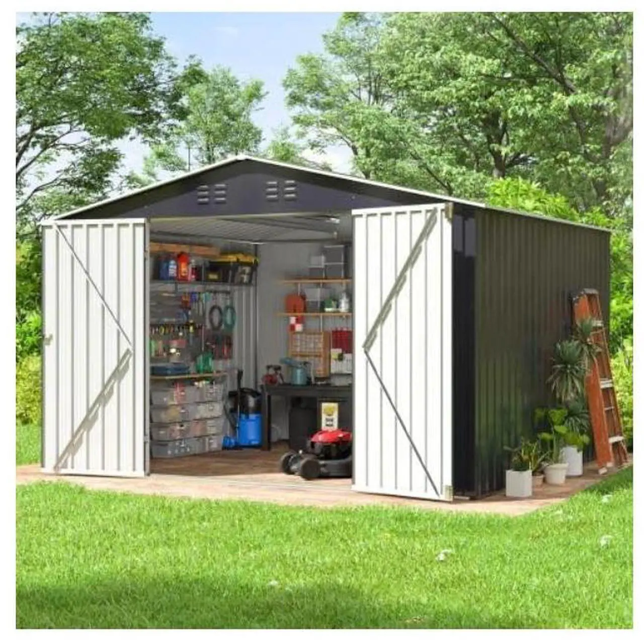 Main image of Livevie Outdoor Storage Shed 6x8FT, Metal Tool Shed with Lockable Doors, Waterproof & Anti-Corrosion, Vents for Airflow, Sloped Roof, Iron Garden Storage House for Backyard, Lawn, Patio - Grey