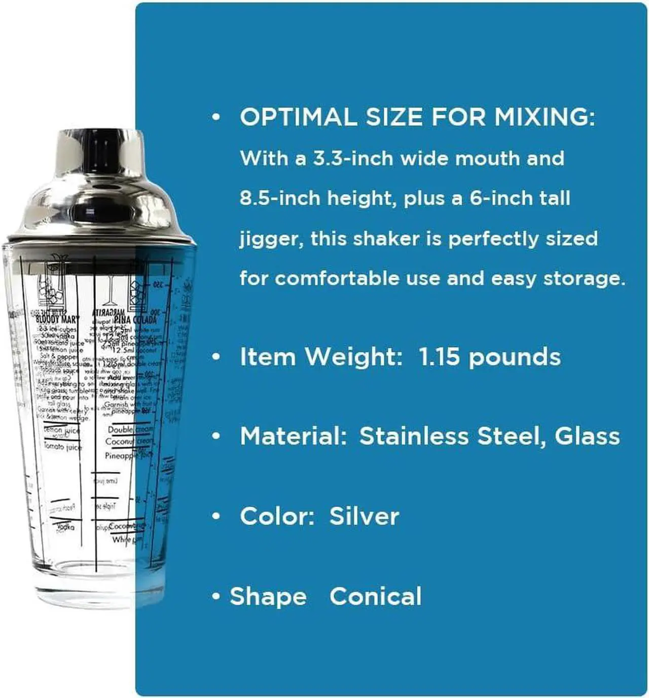 Alt view image 6 of 6 - LIVEVIE Premium Glass Bottom Cocktail Shaker with Stainless Steel Top - Professional Quality, Built-in Recipes, Perfect Size, Unique Gift, Hand Wash Jigger